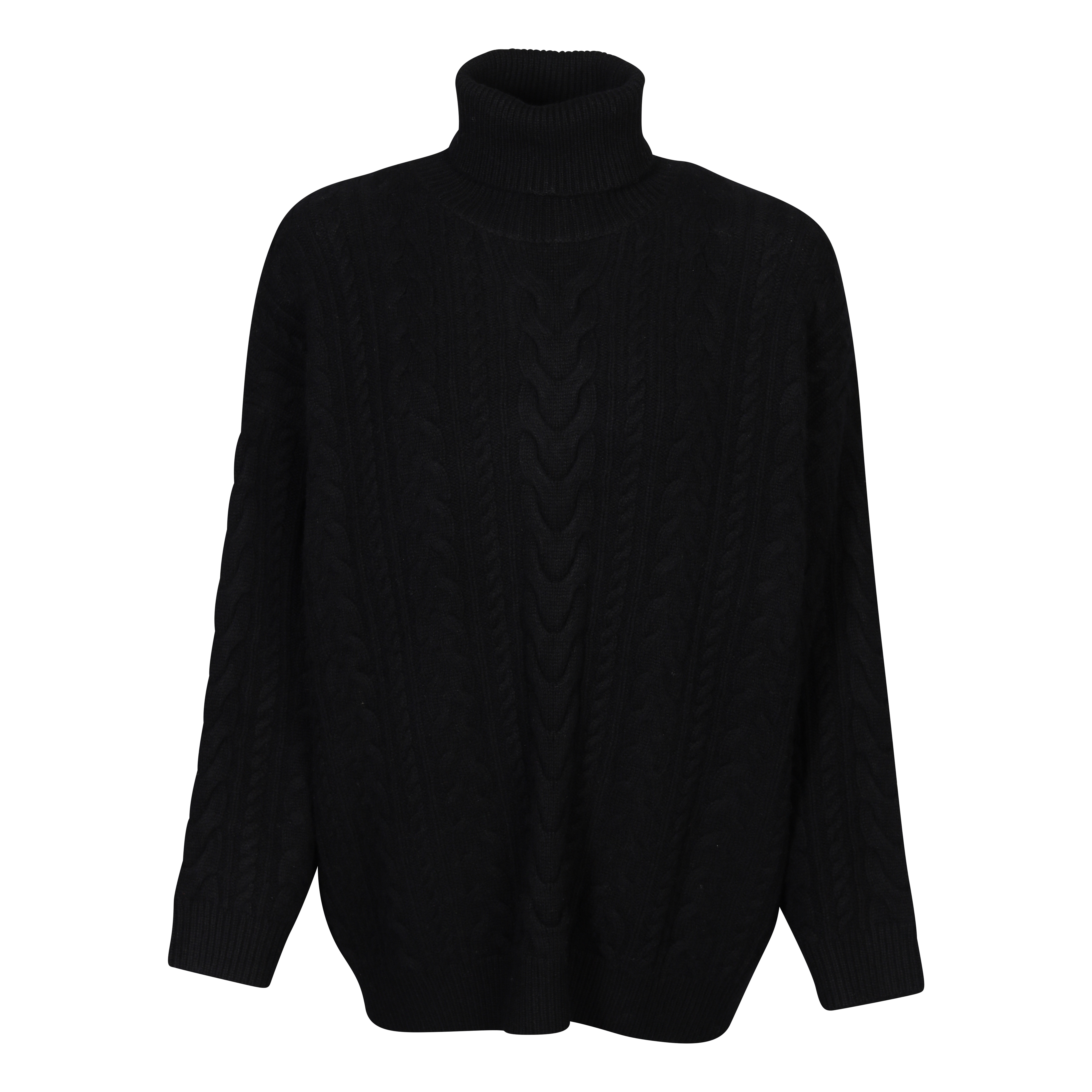 Flona Cashmere Rollneck Cable Pullover in Black
