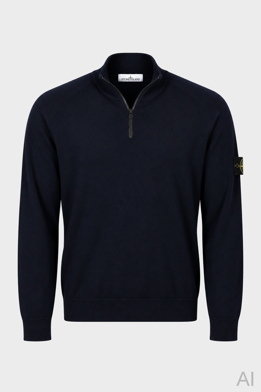 STONE ISLAND Light Knit Half Zip Pullover in Dark Navy