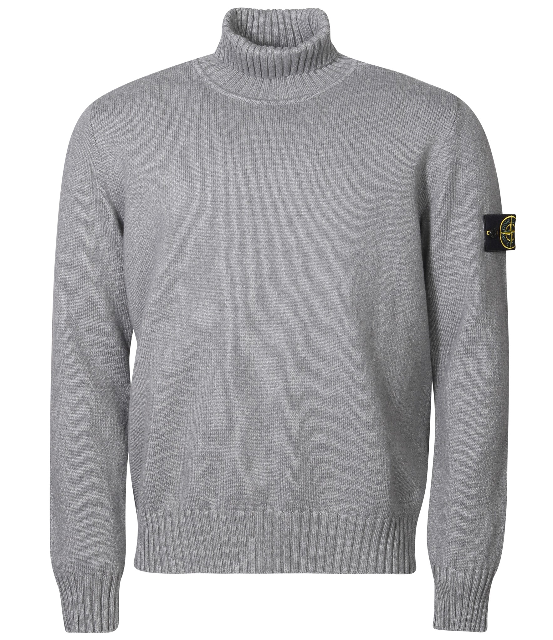 STONE ISLAND Soft Cotton Knit Turtleneck Pullover in Melange Grey