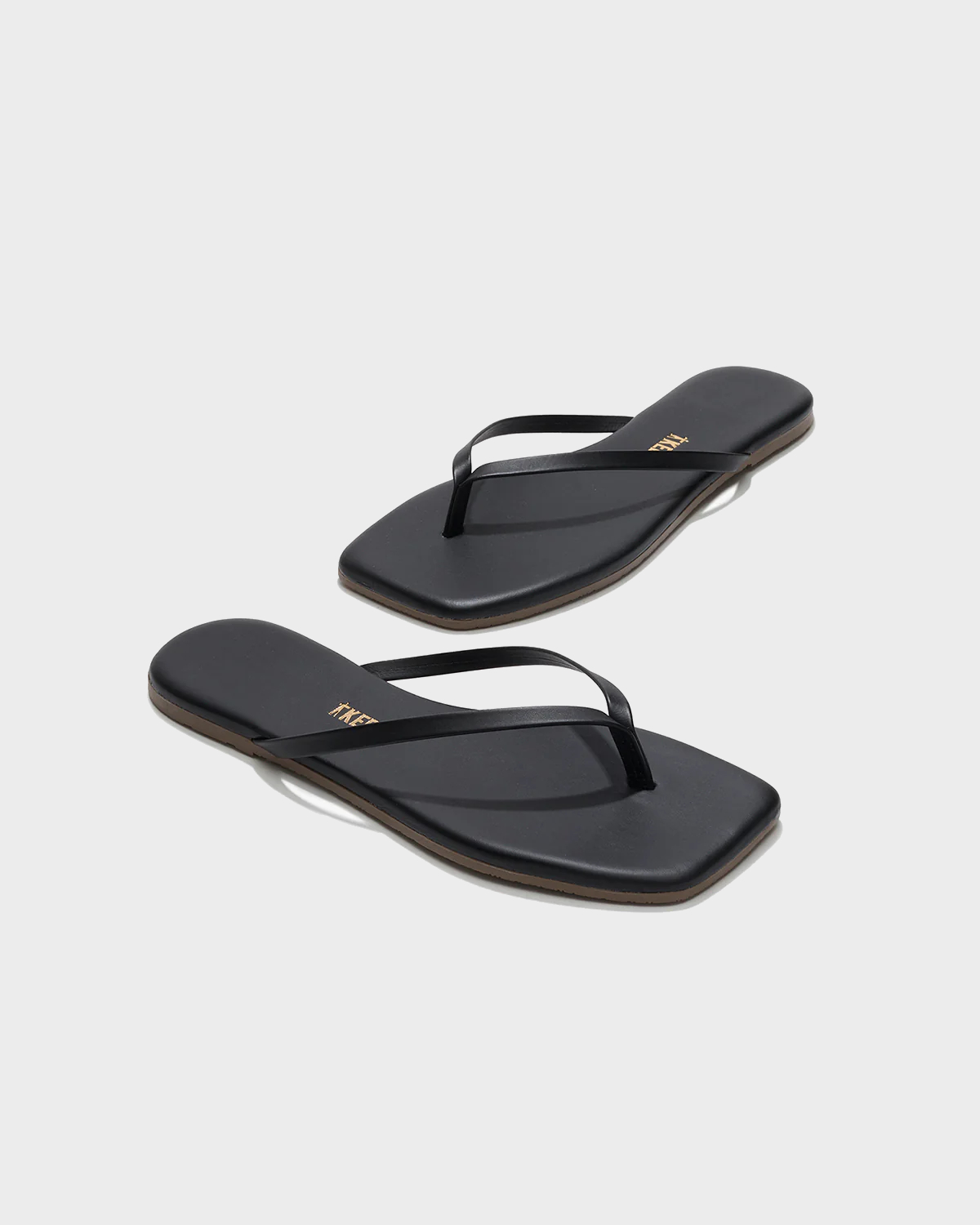 TKEES Square Toe Lily Leather Flip Flop in Black