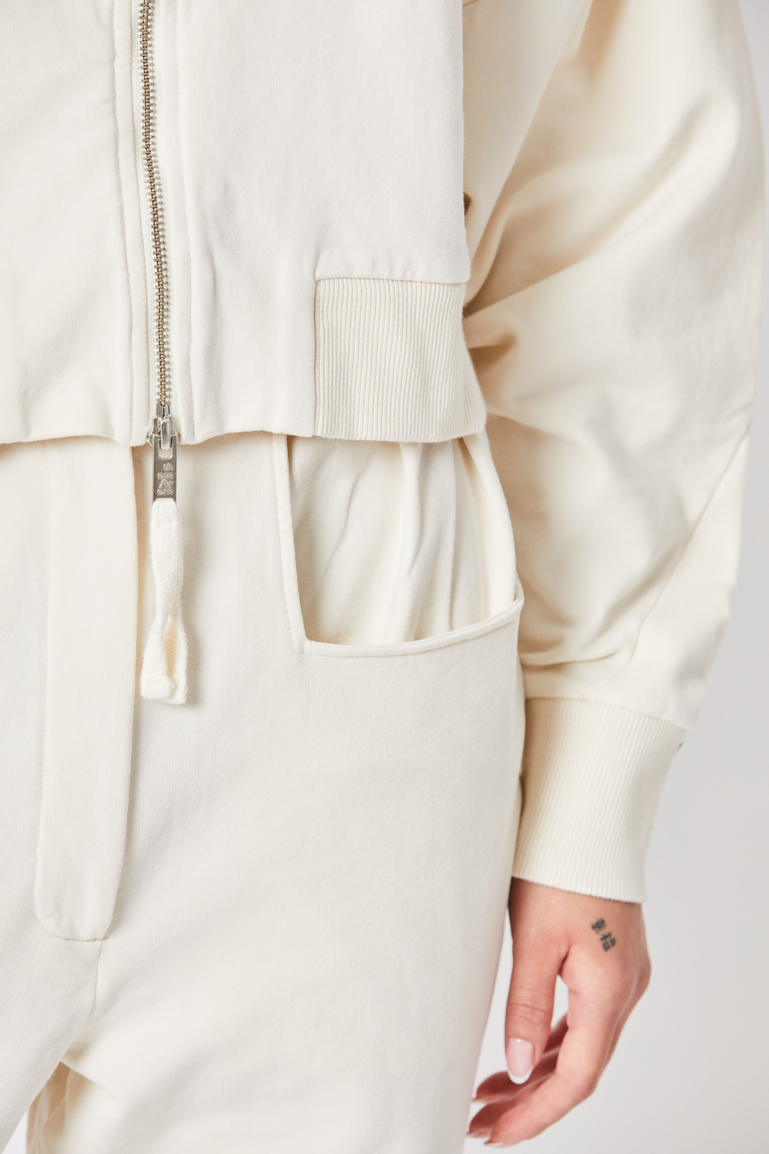 Thom Krom Cropped Sweat Bomber Jacket in Bone XS