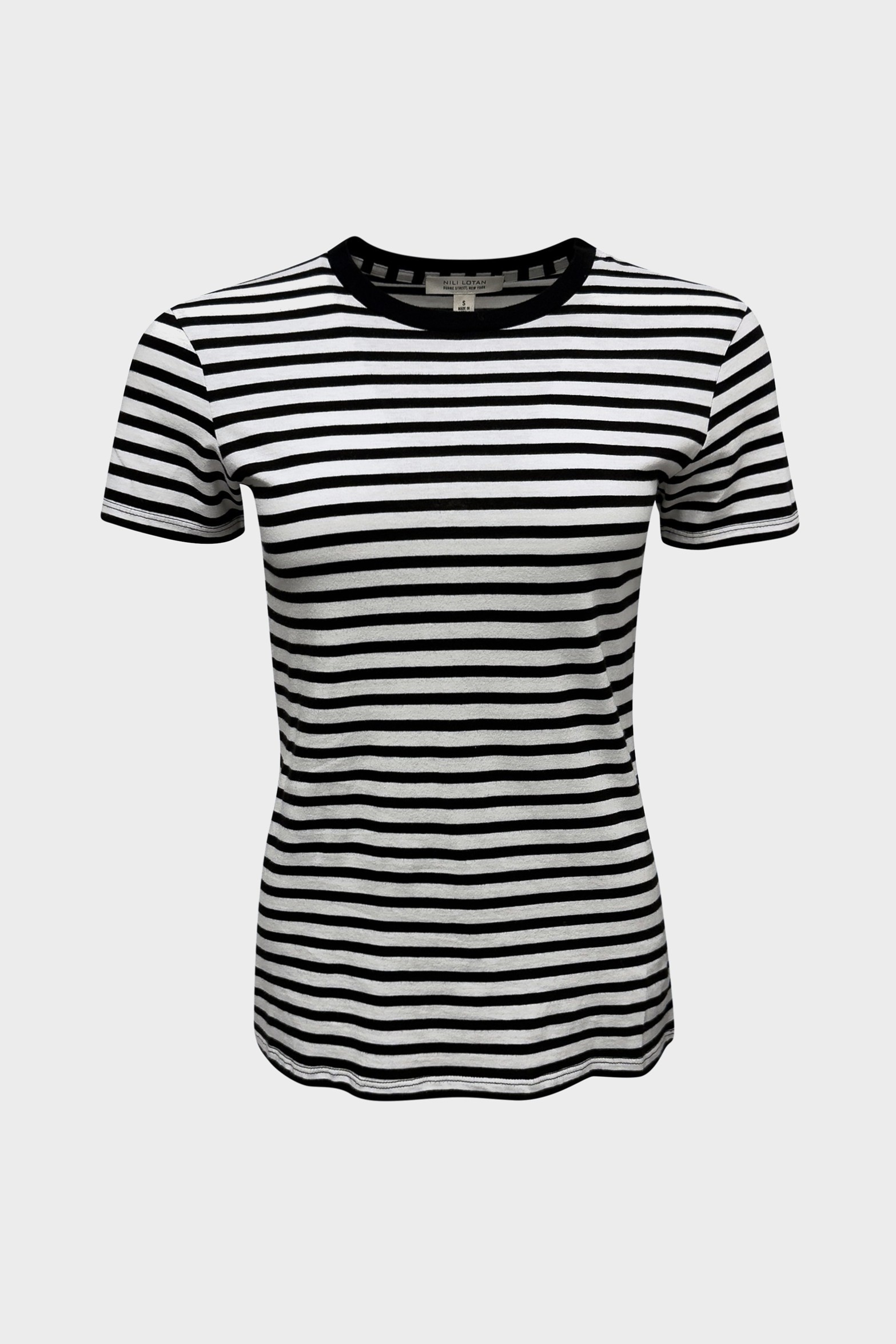 NILI LOTAN Lana Crewneck Tee in Black/Ivory Stripe