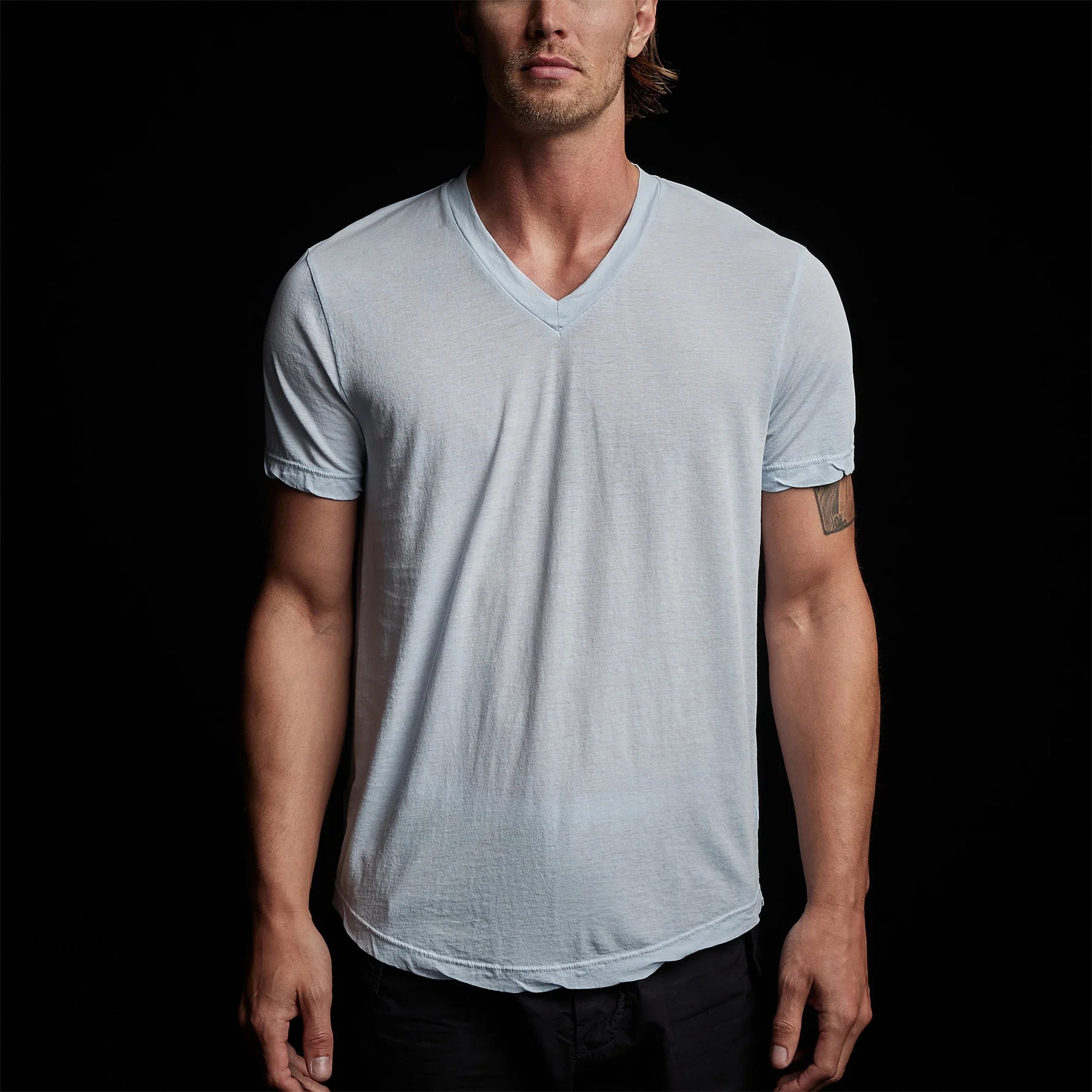 JAMES PERSE  Clear Jersey V-Neck in Light Blue S/1