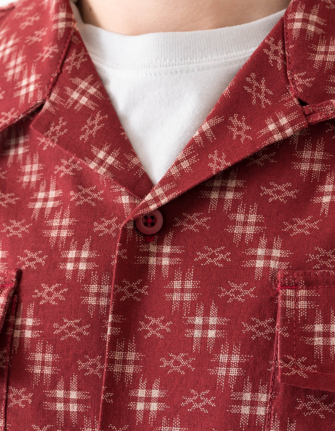 MAHARISHI 7320 Kasuri Cuban Collar Shirt in Red