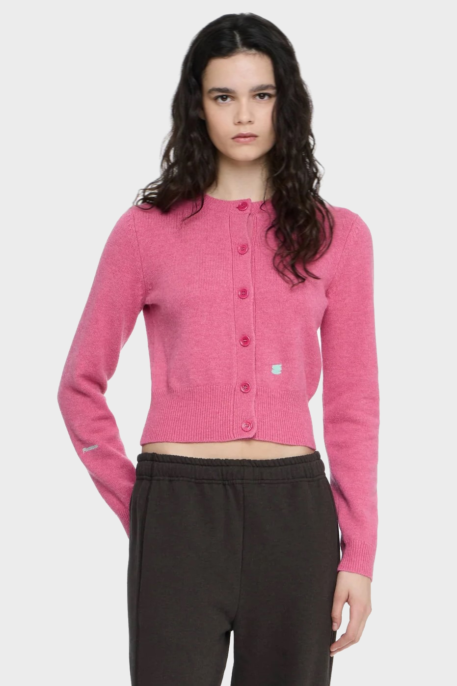 JW ANDERSON Contrast Embroidery Knit Cardigan in Pink