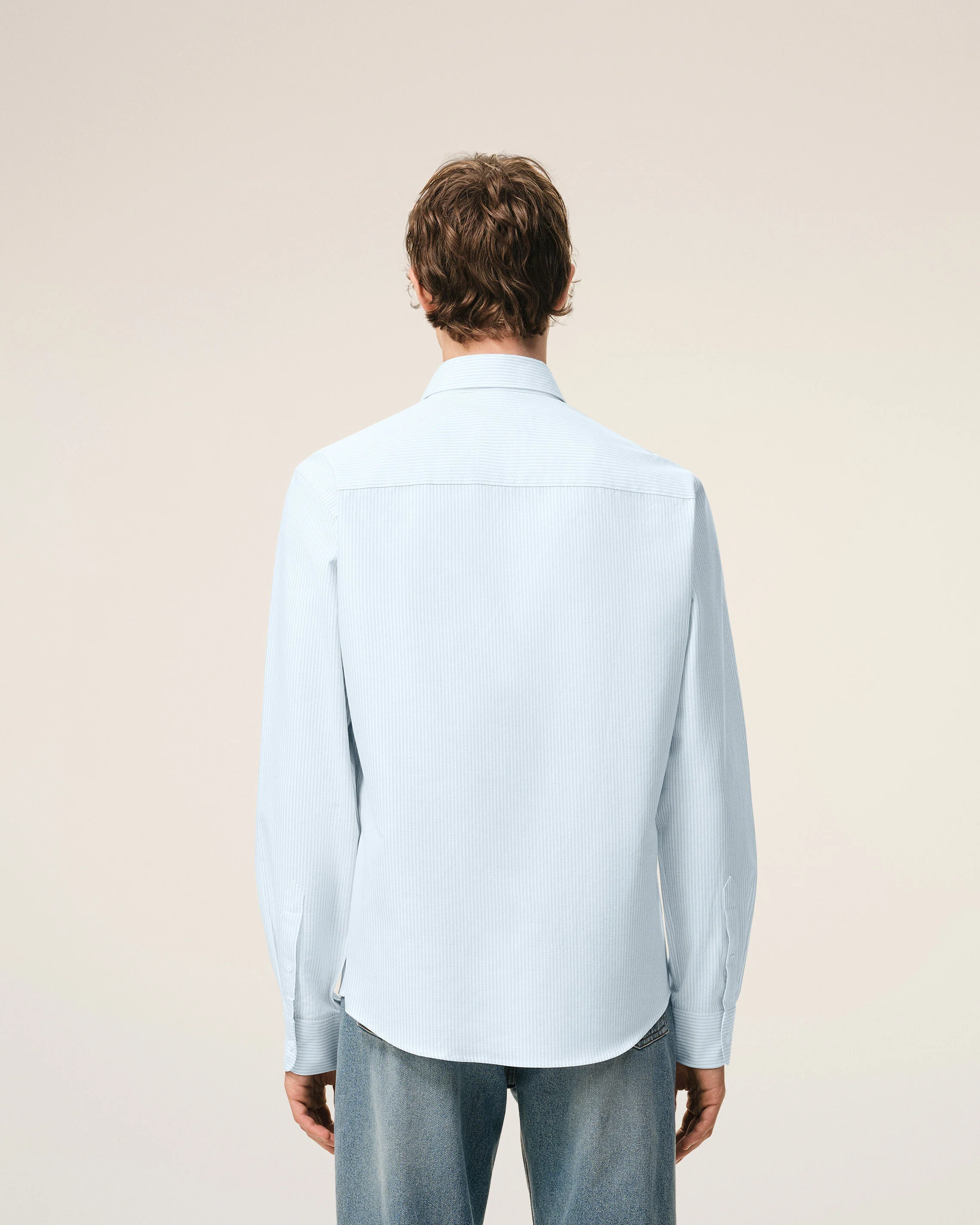 AMI PARIS de Coeur Classic Fit Shirt in Sky Blue/Natural White Stripes XXL