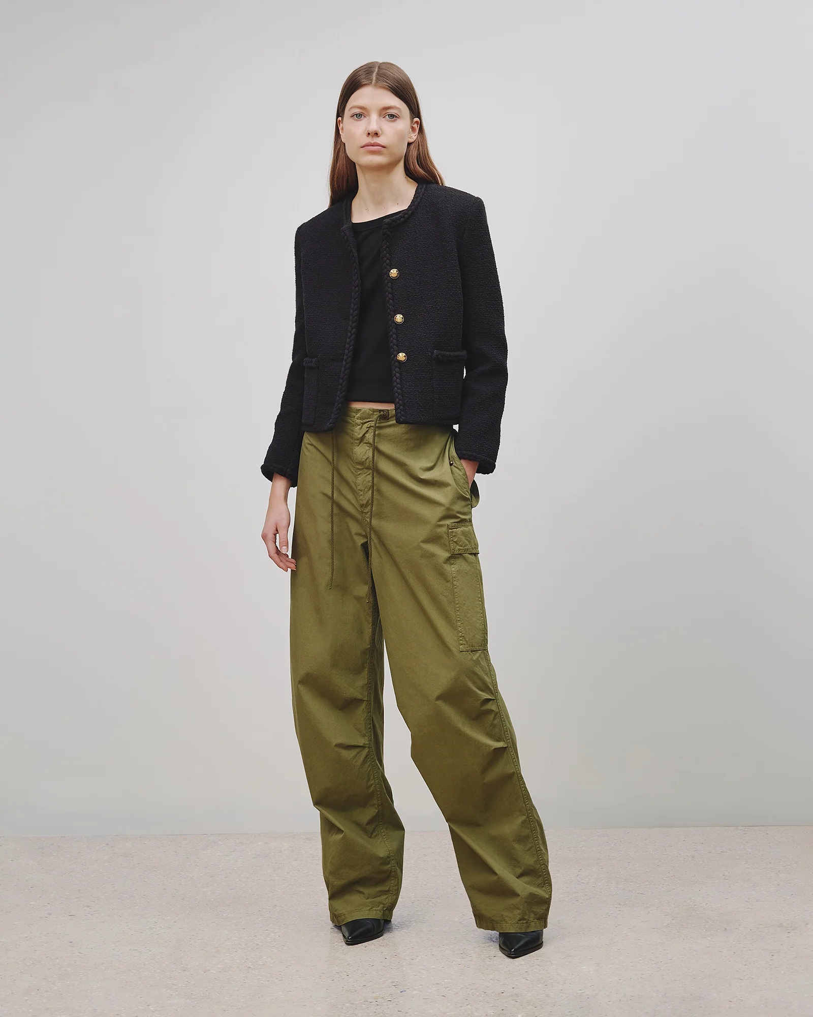 NILI LOTAN Lison Cargo Pant in Olive Green M