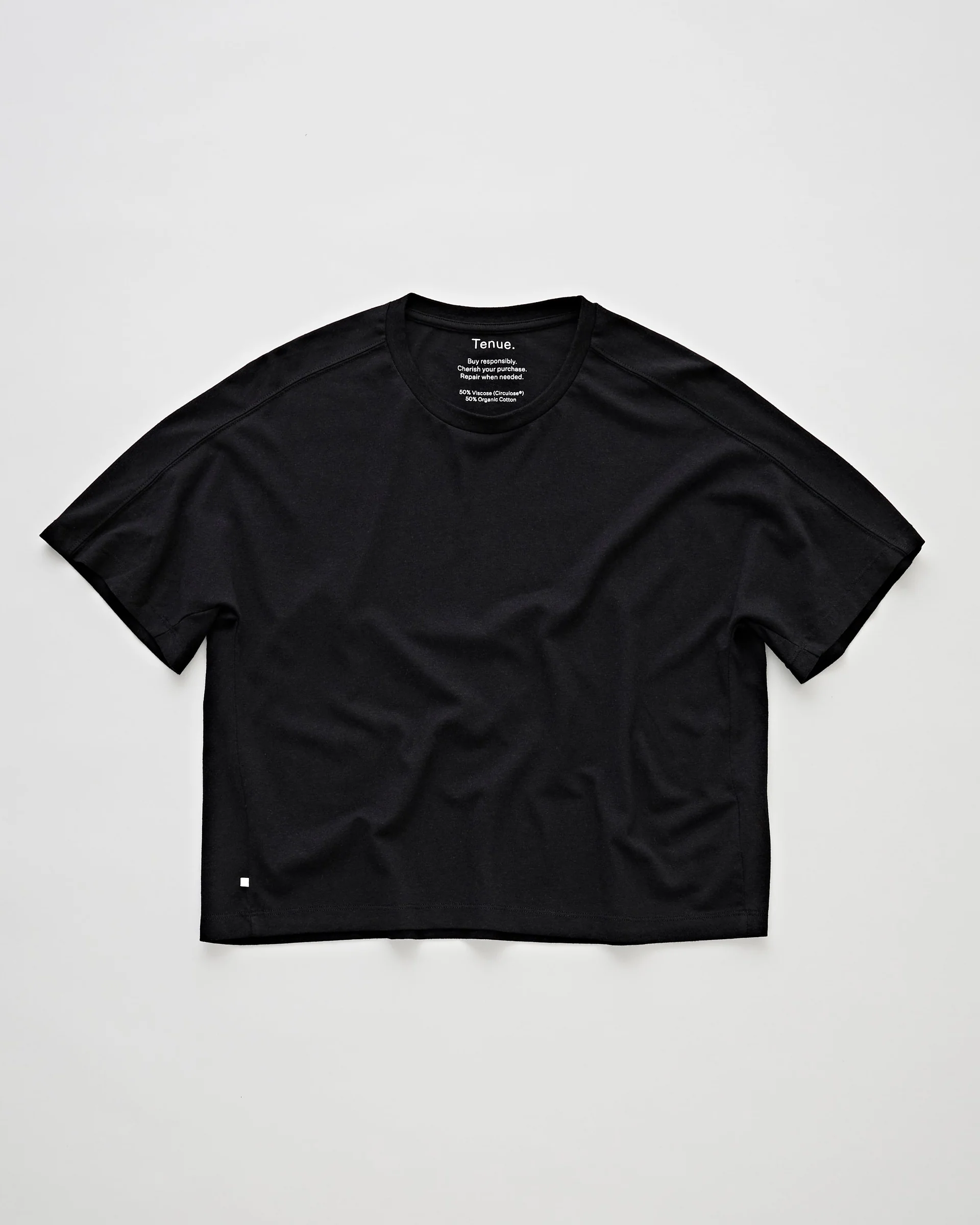 TENUE. Ella Cropped Boxy Fit T-Shirt in Black