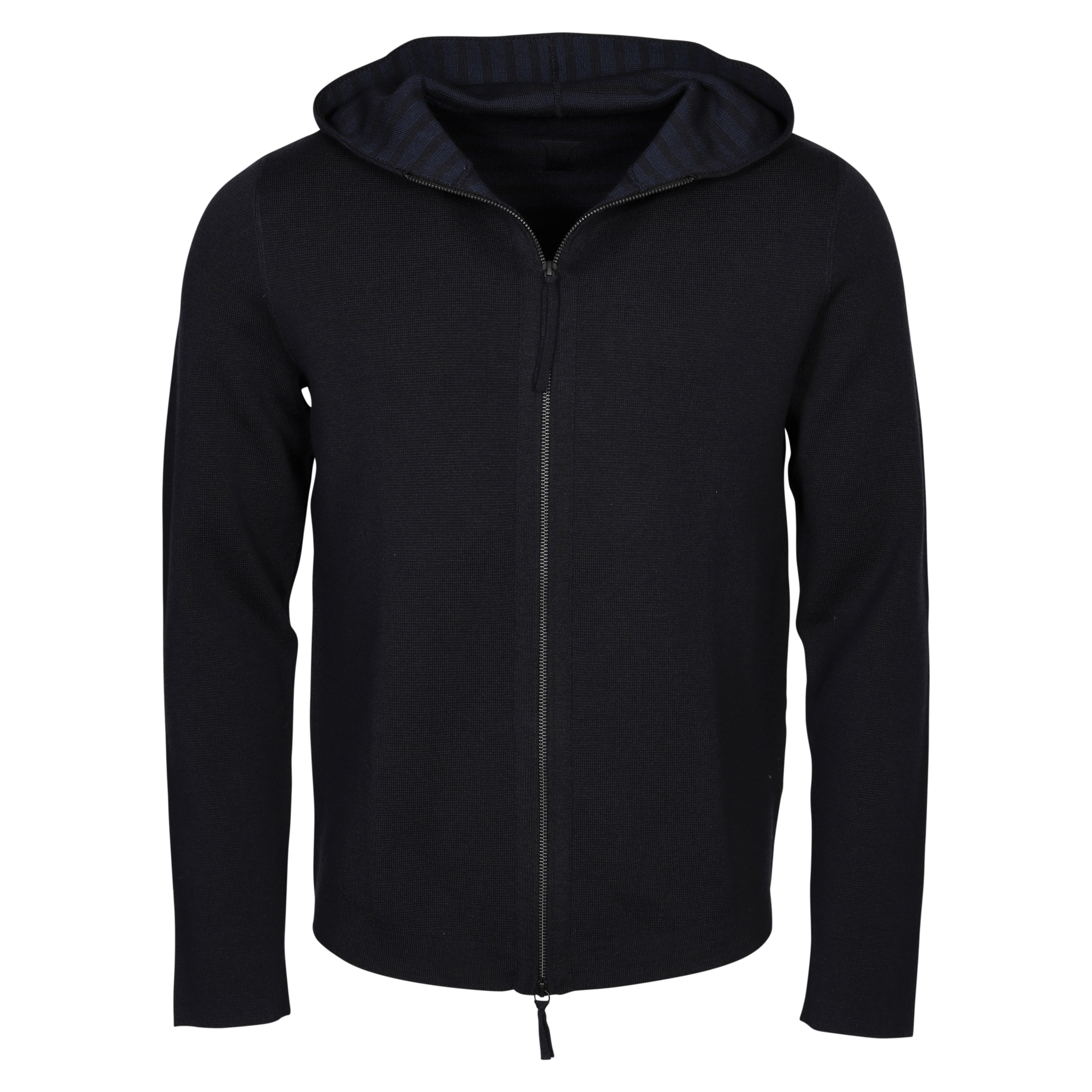 Hannes Roether Hooded Zip Cardigan in Dark Navy/Striped inside