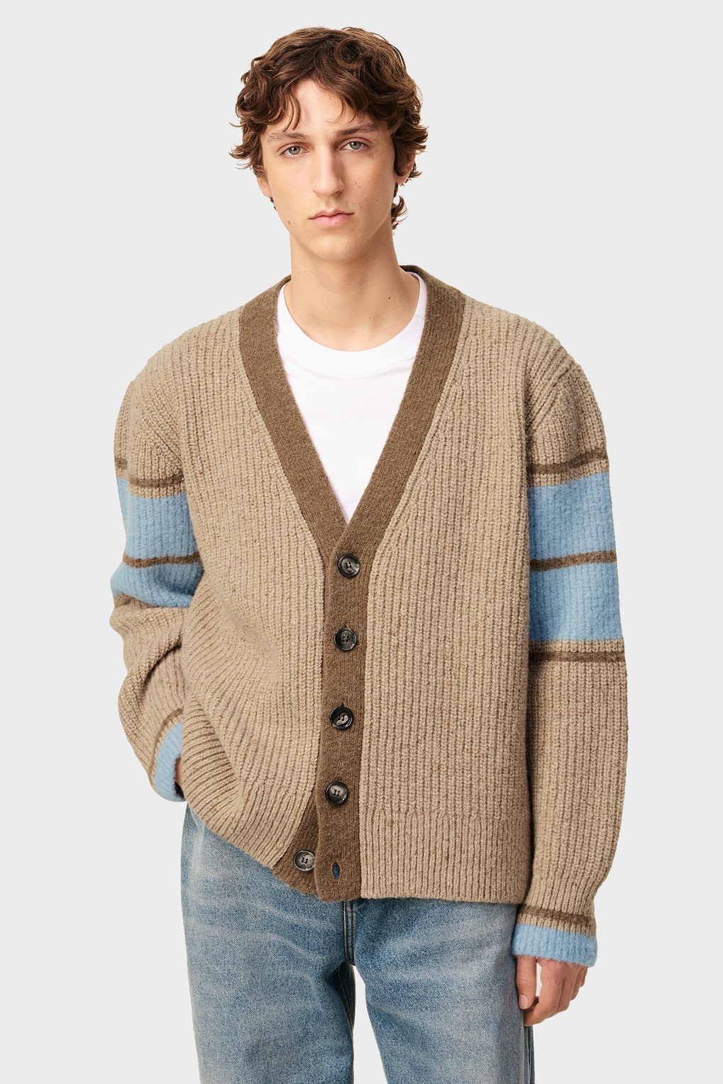 AMI PARIS de Coeur College Wool Cardigan in Camel