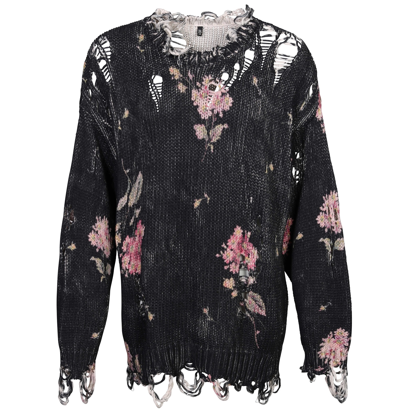R13 Floral Distressed Knit Sweater Multicolor