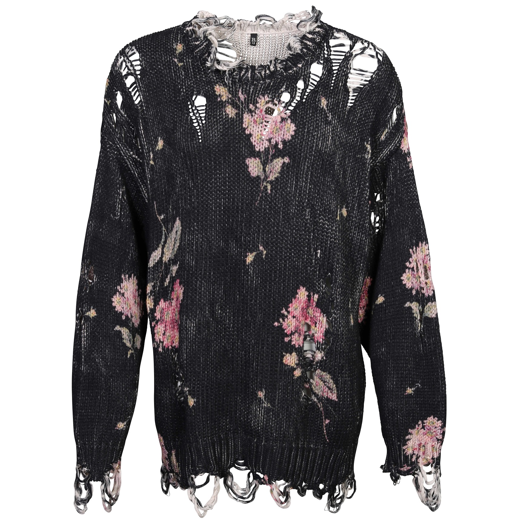 Distressed Knit Rave R13 Floral Distressed Knit Sweater Multicolor S