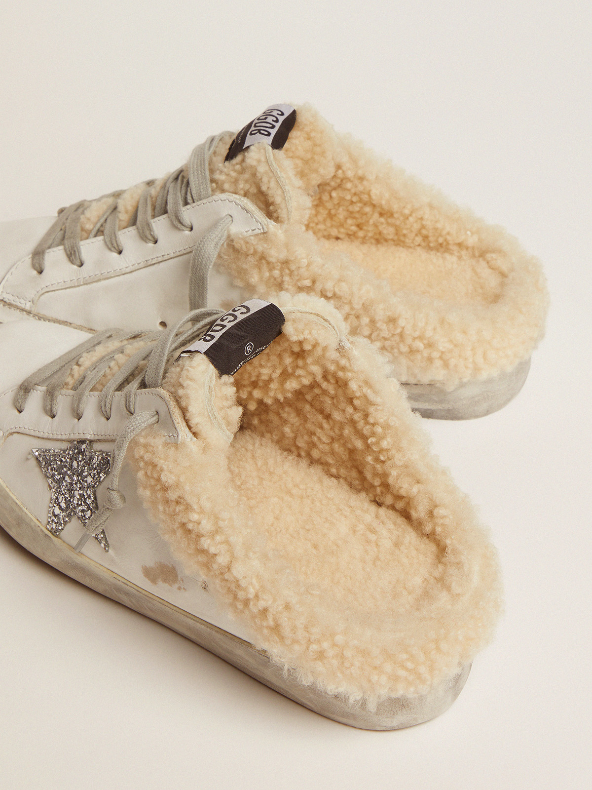 Golden Goose Sneaker Super Star Sabot in White/Silver/Beige 37