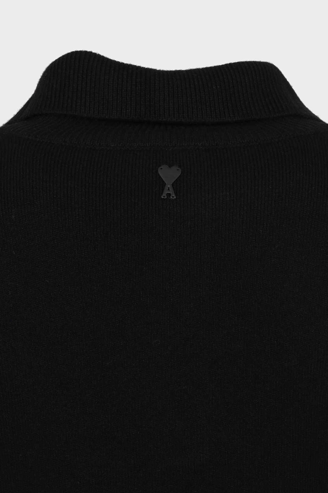 AMI PARIS High Buttoned Collar Heavy Knit Sweater in Black