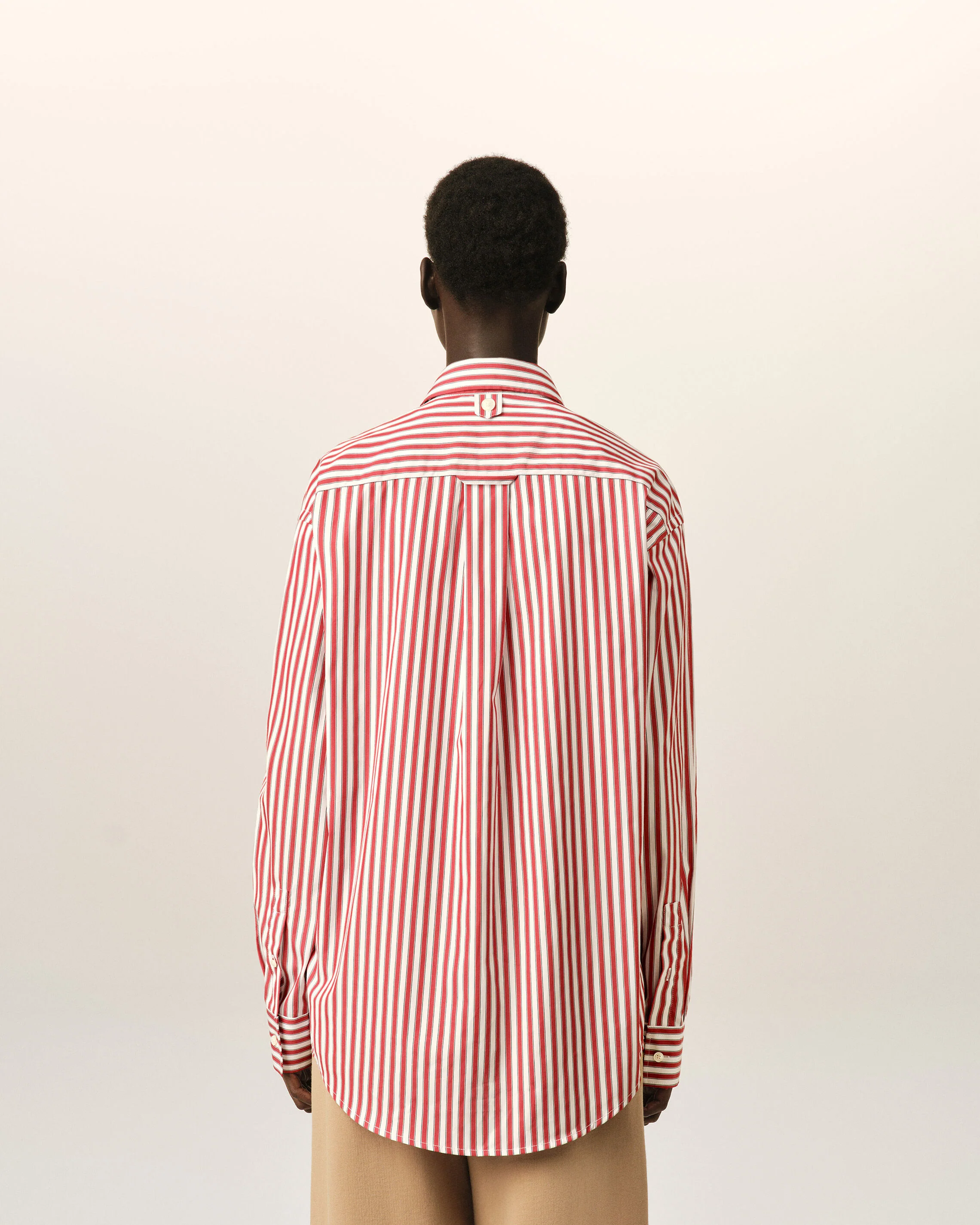 AMI PARIS de Coeur Oversize Stripe Shirt in Ruby Red / White