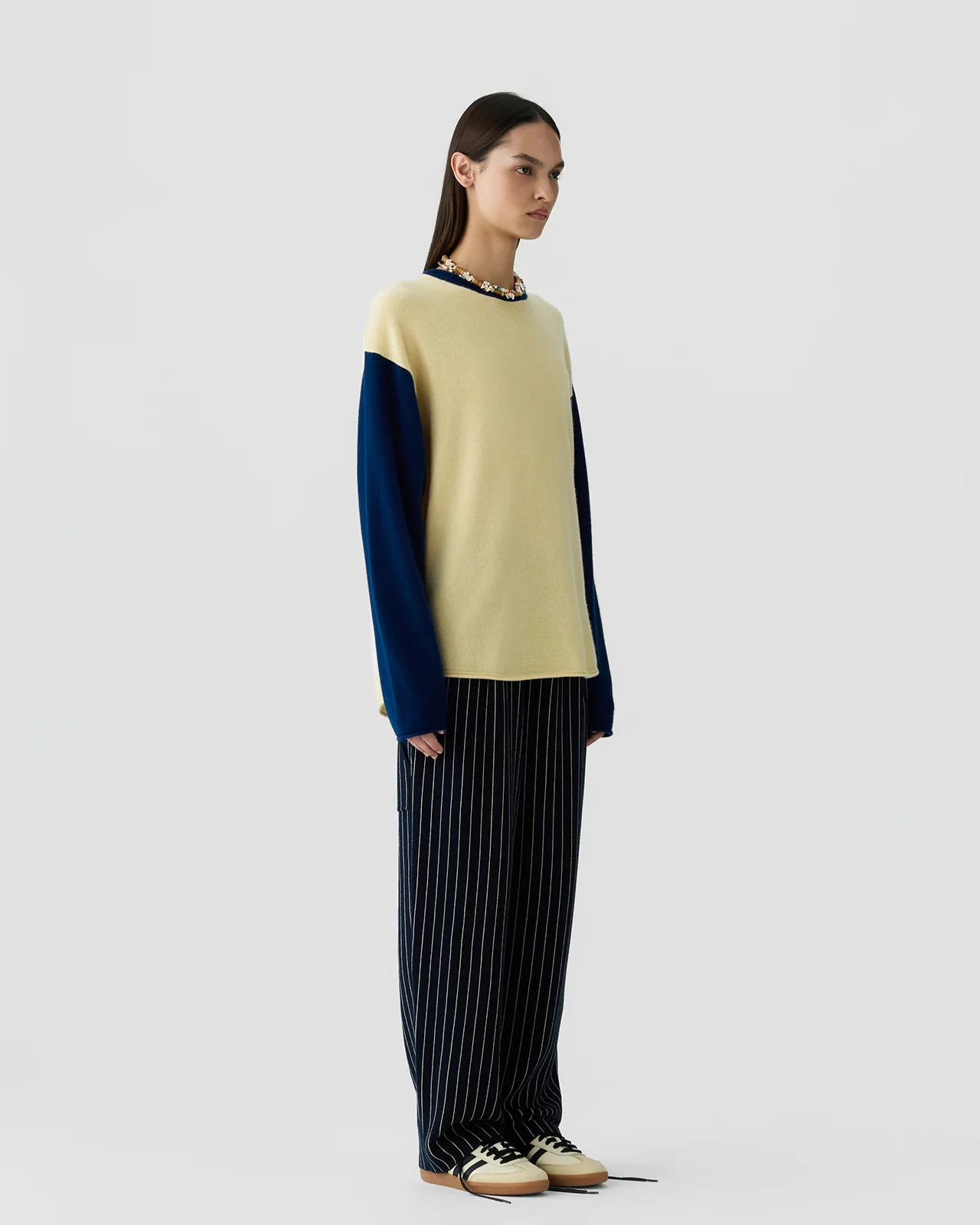 GUEST IN RESIDENCE Baseball Oversize Cashmere Sweater in Butter/Navy