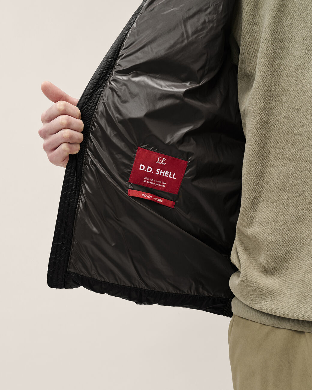C.P. COMPANY Merino Wool Mixed D.D. Shell Down Jacket in Black
