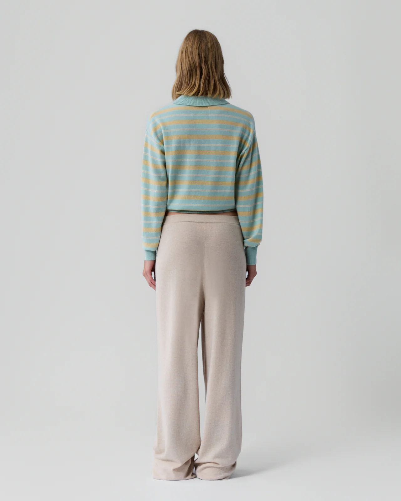 GUEST IN RESIDENCE Collegiate Stripe Cashmere Polo in Seaglass L