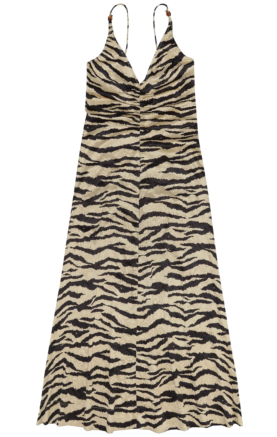 GANNI Crinkled Satin Maxi Strep Dress in Pale Khaki GANNI Crinkled Satin Maxi Strep Dress in Pale Khaki
