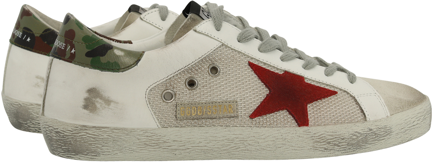 Golden Goose Sneaker Superstar White Leather/Silver Mesh/Red Star