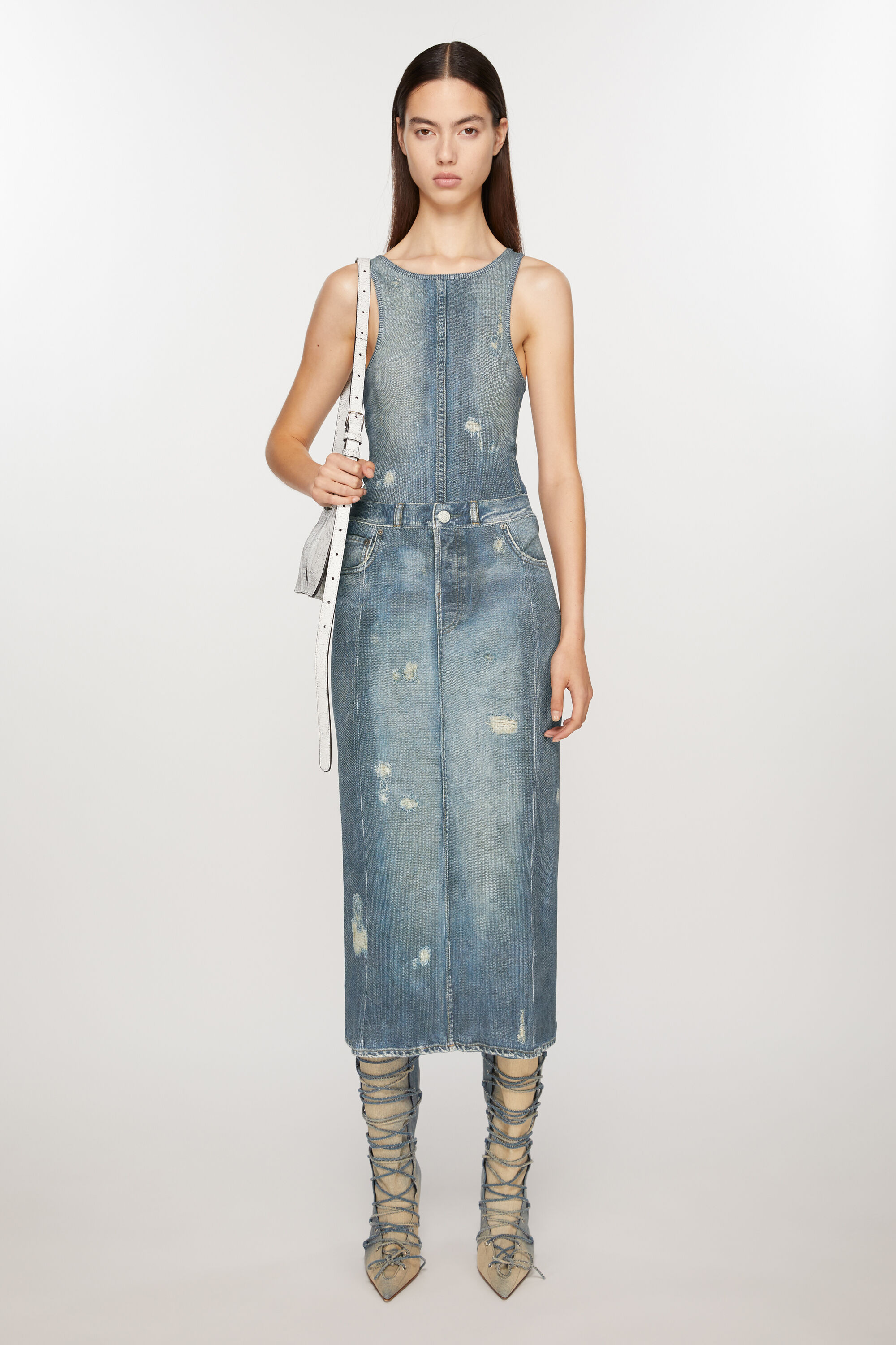 ACNE STUDIOS Full Printed Skirt in Denim Blue M