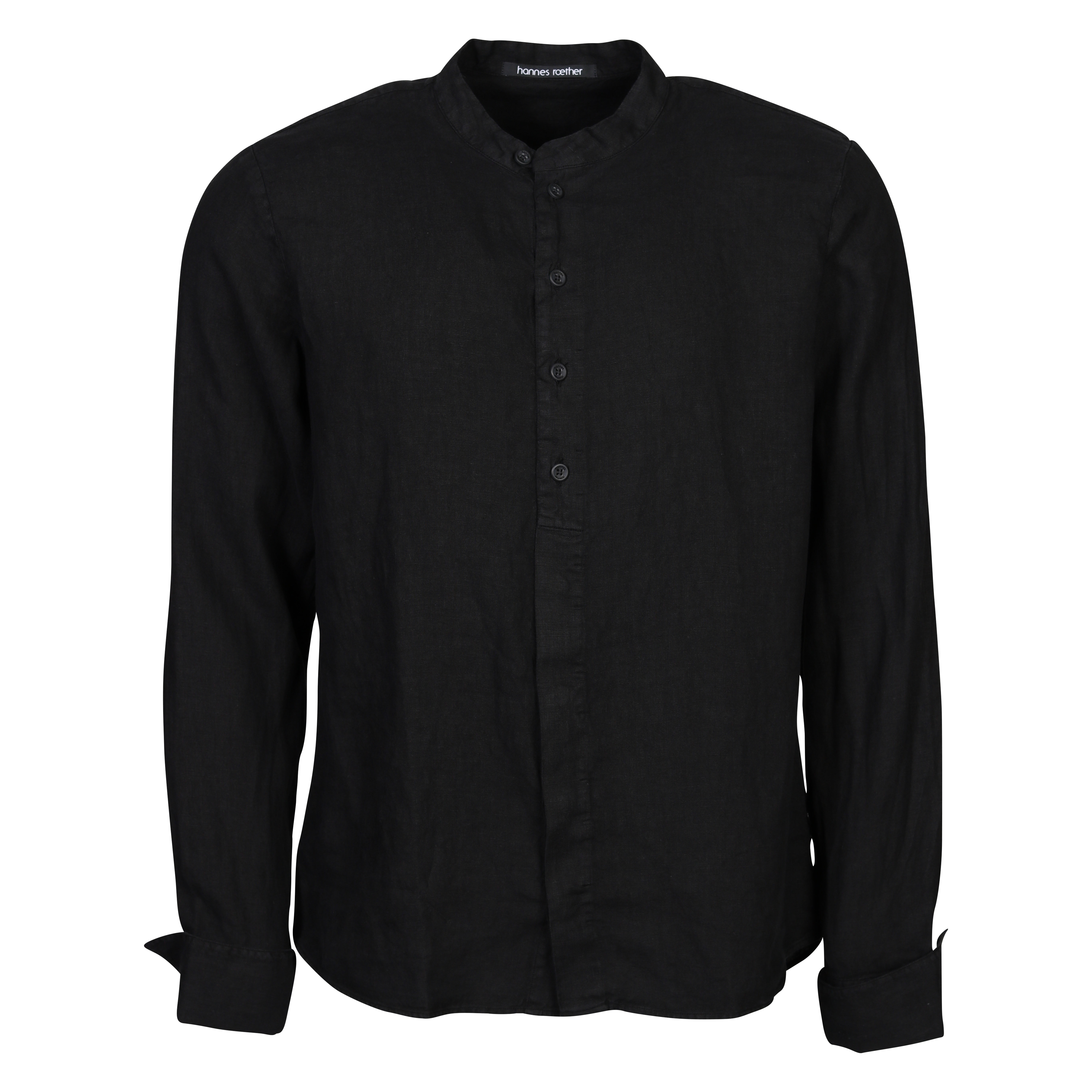 Hannes Roether Linen Buttoned Through Shirt in Black