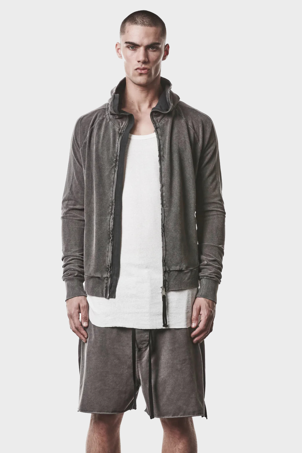 THOM KROM Zip Hoodie in Dark Used Grey