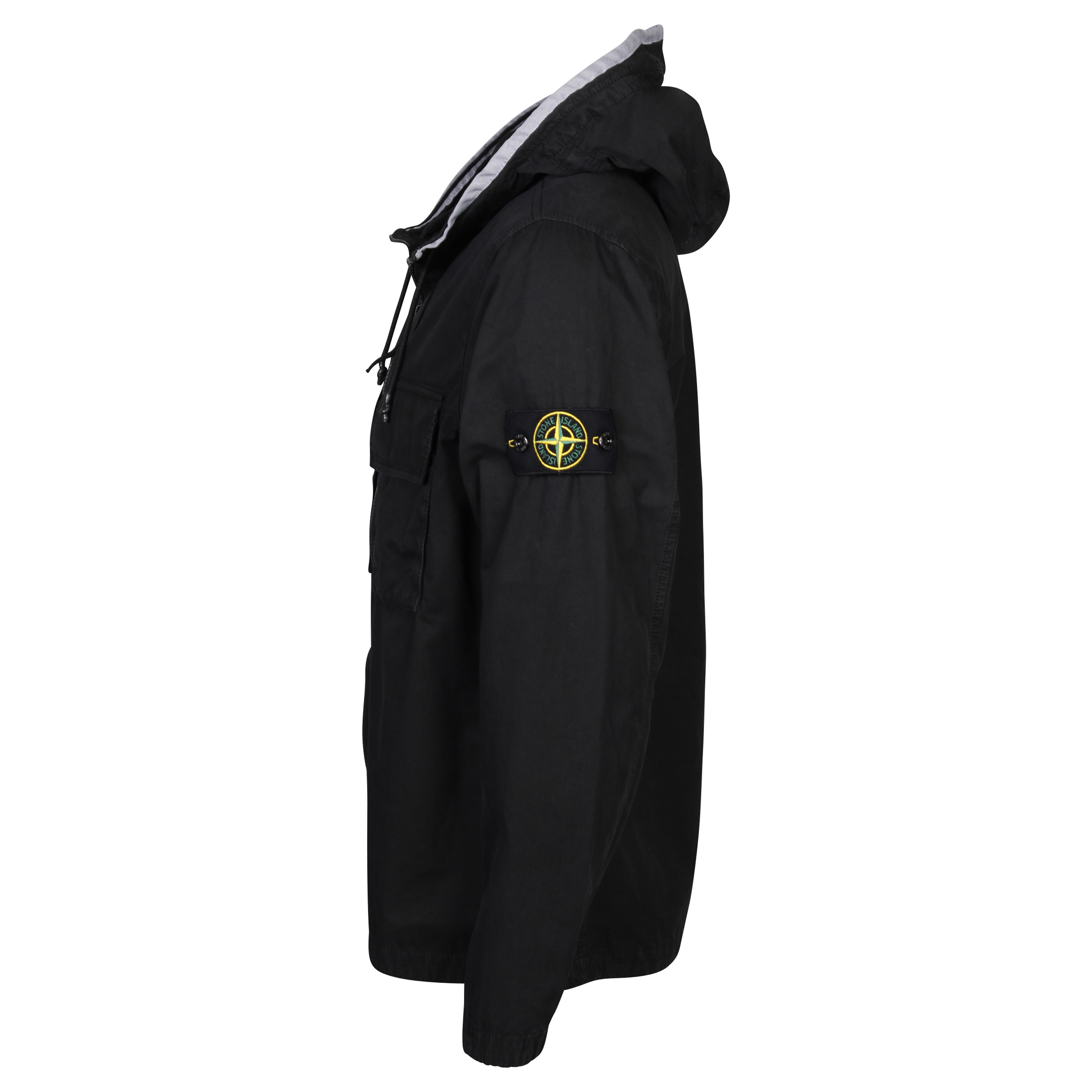 Stone Island Cotton Hooded Overshirt in Washed Black L