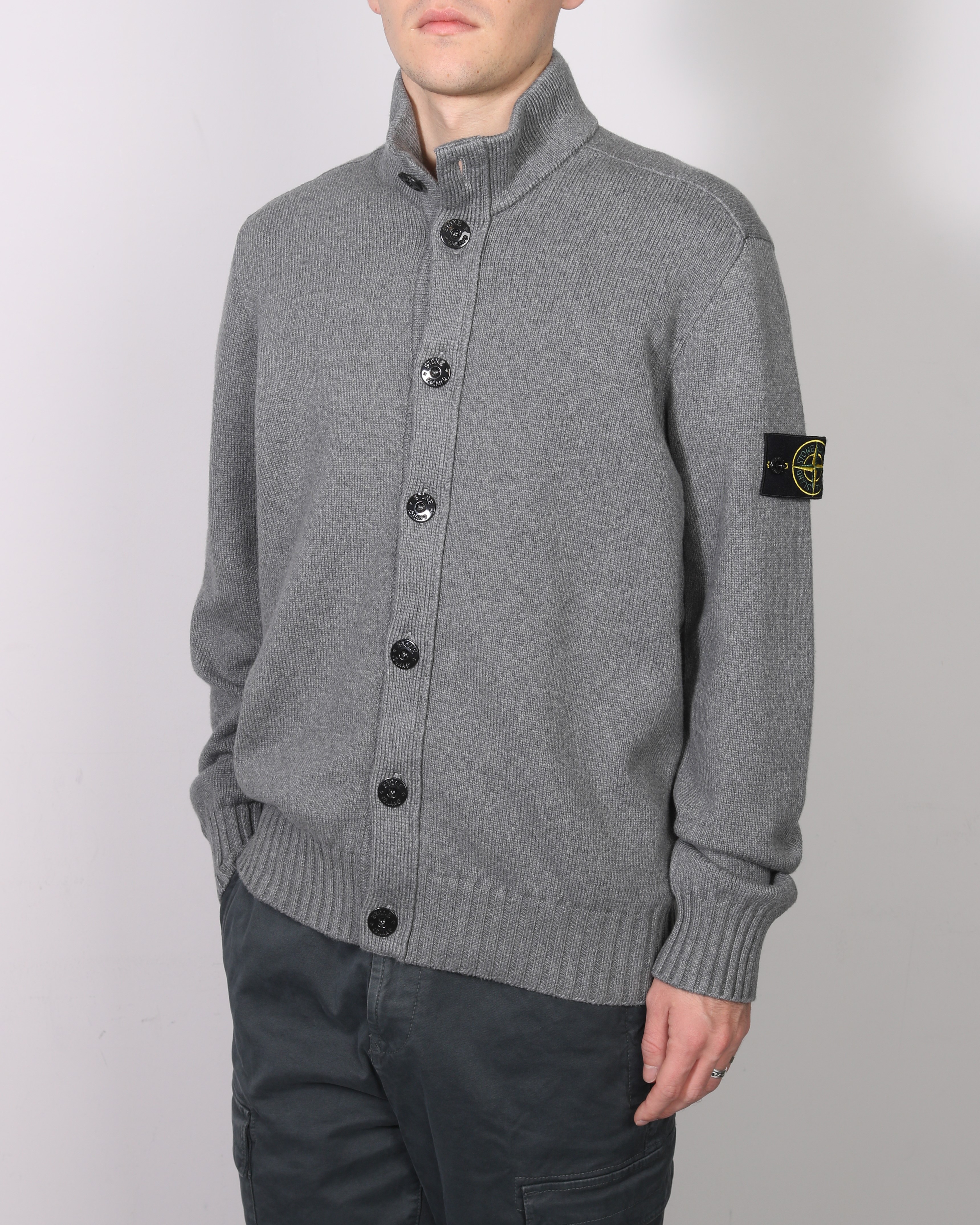 STONE ISLAND Soft Cotton Knit Cardigan in Melange Grey