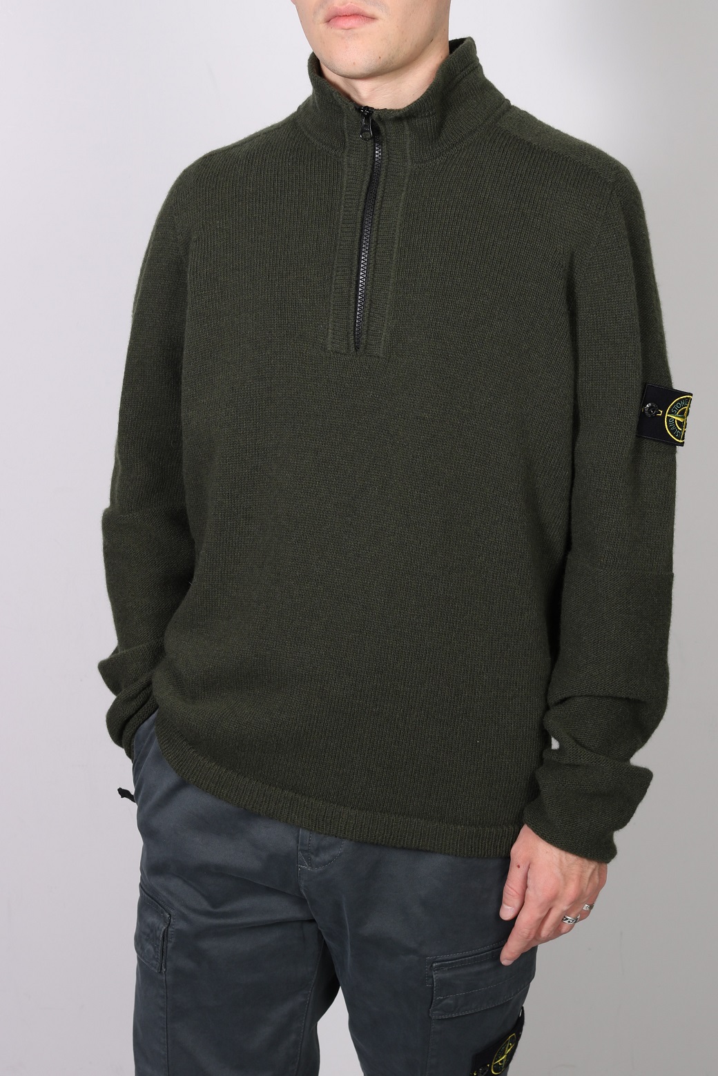 STONE ISLAND Halfzip Knit Sweater in Olive