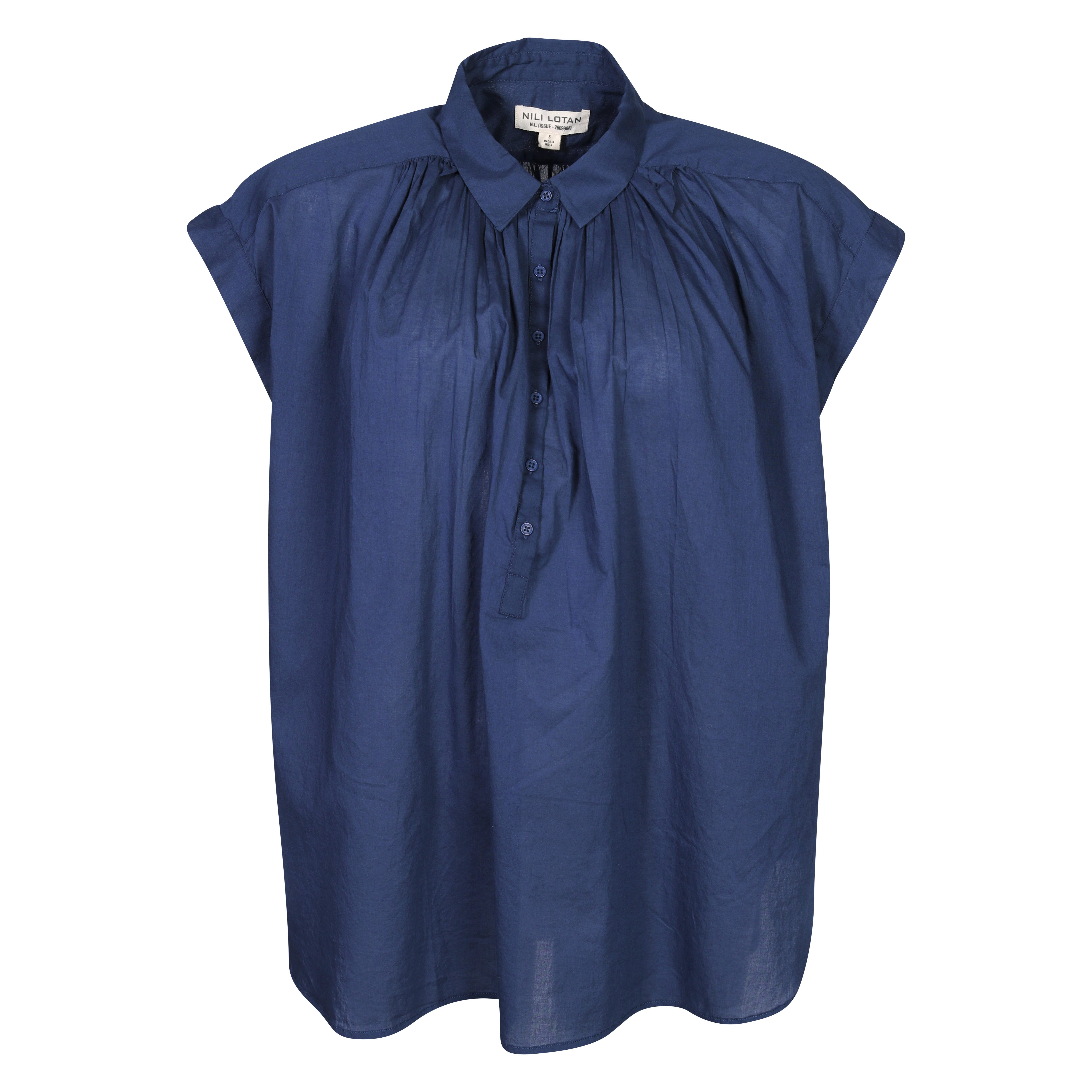 Nili Lotan Cotton Voile Blouse Normandy in Marine Blue XS