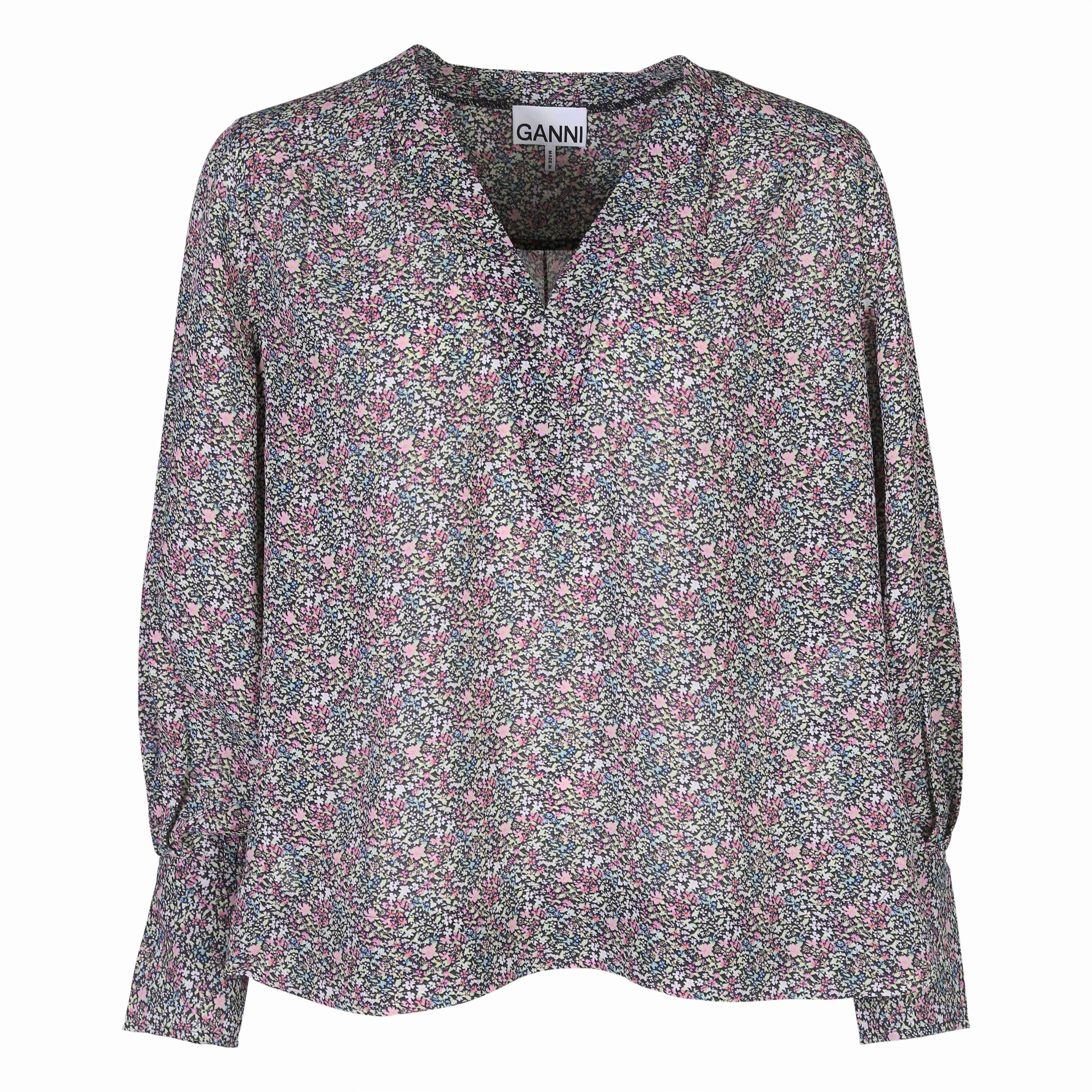 Ganni V-Neck Gathered Blouse Multicolour