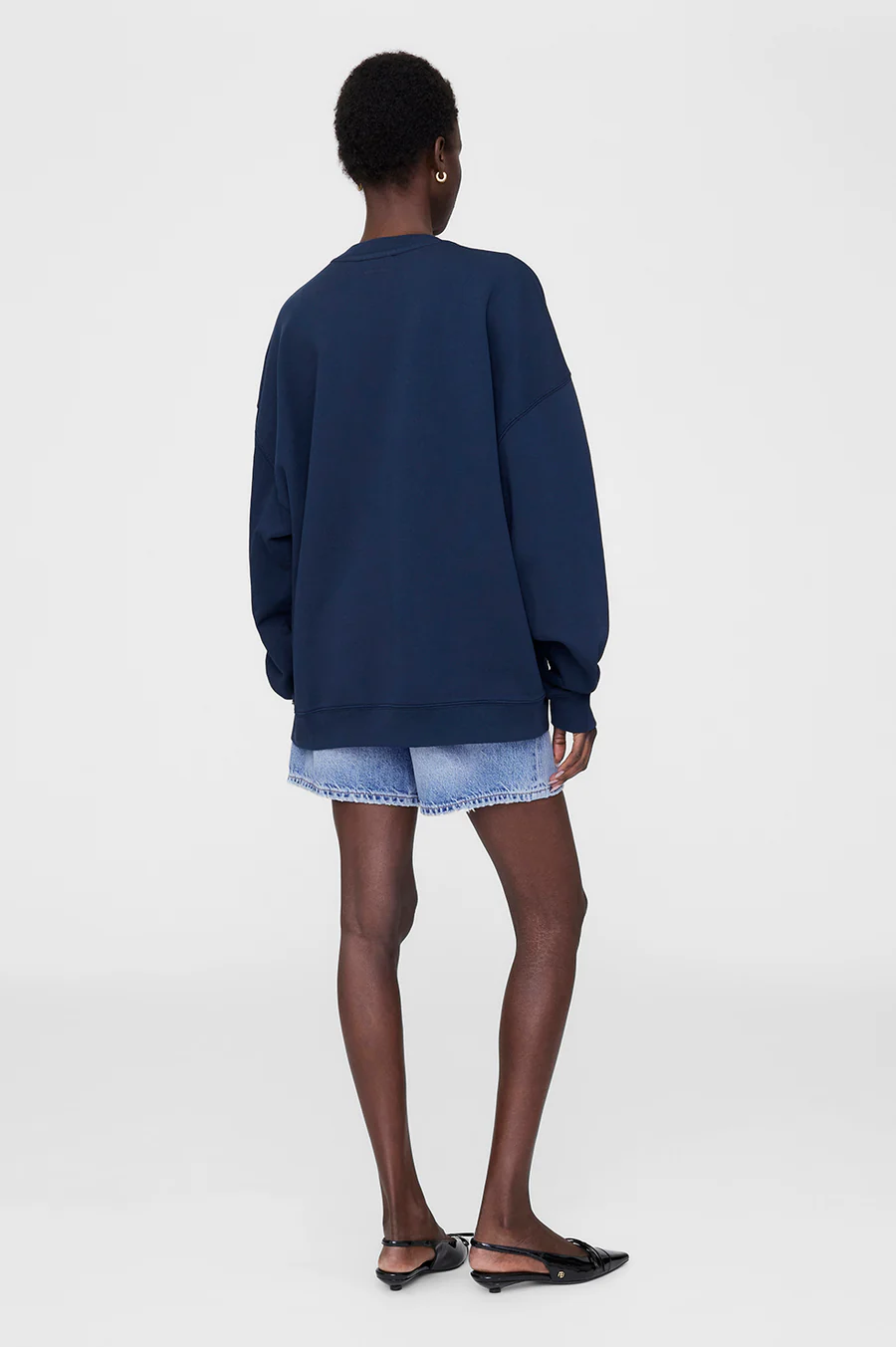 ANINE BING Miles Framed Monogram Sweatshirt in Washed Navy