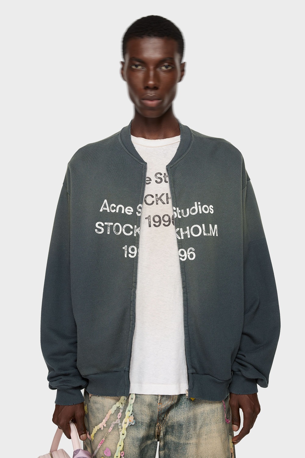 ACNE STUDIOS Sweat Bomber Jacket in Washed Black ACNE STUDIOS Sweat Bomber Jacket in Washed Black