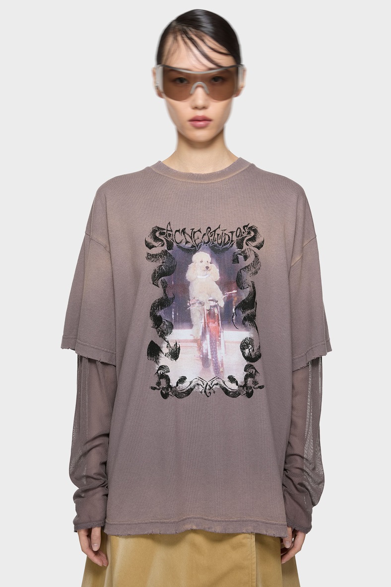 ACNE STUDIOS Poodle Printed T-Shirt in Dark Mauve ACNE STUDIOS Poodle Printed T-Shirt in Dark Mauve