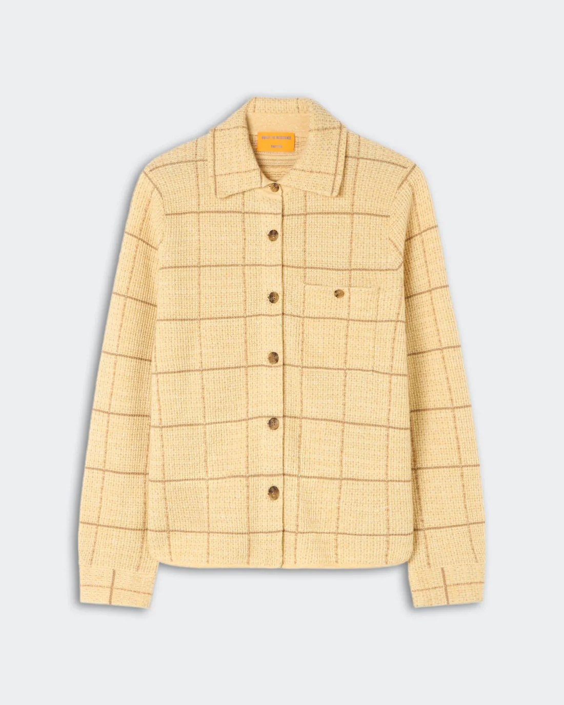 GUEST IN RESIDENCE Dylan Plaid Cashmere/Linen Shirt in Butter/Camel