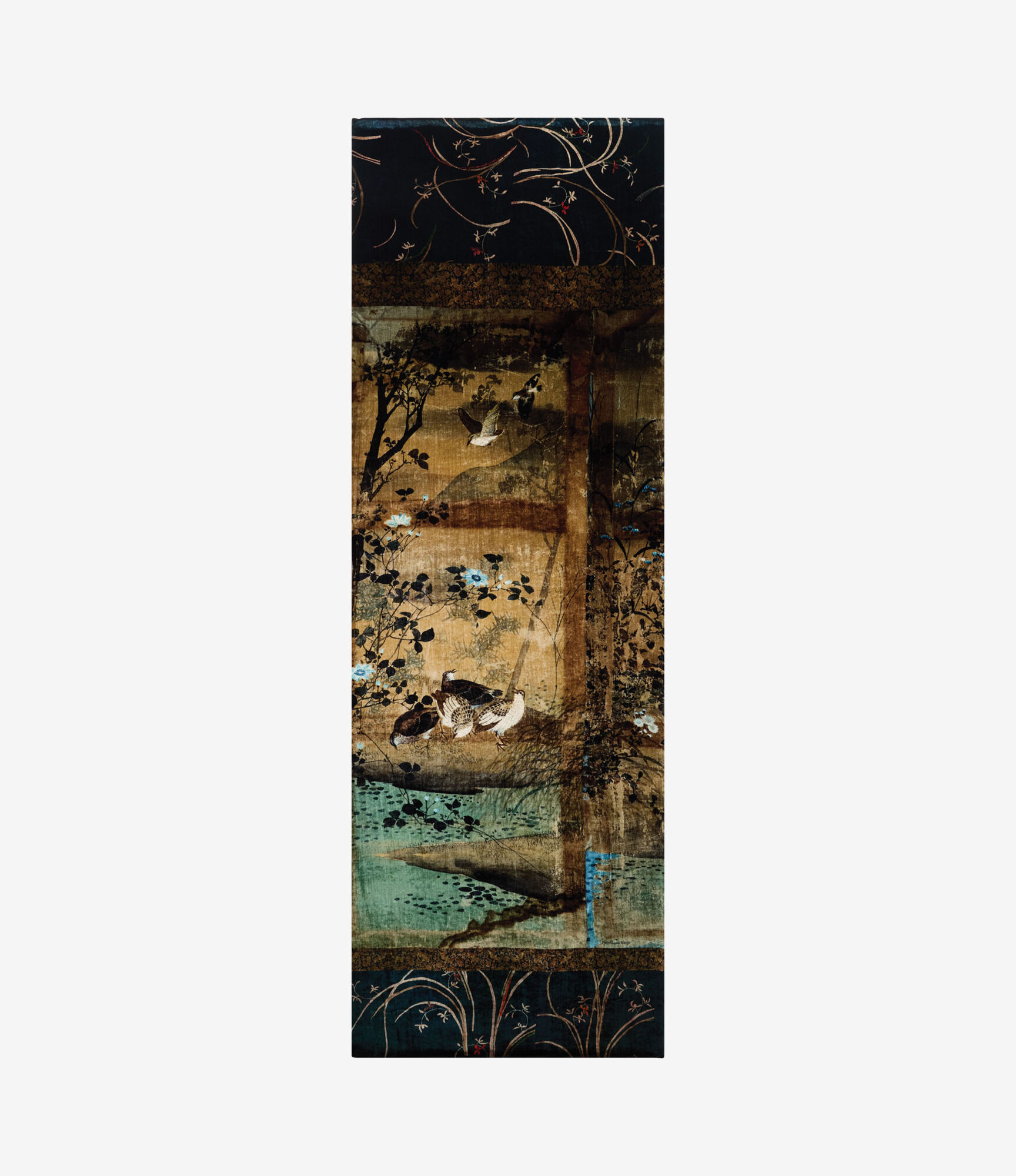 PIERRE-LOUIS MASCIA Velvet Scarf in Blue/Brown