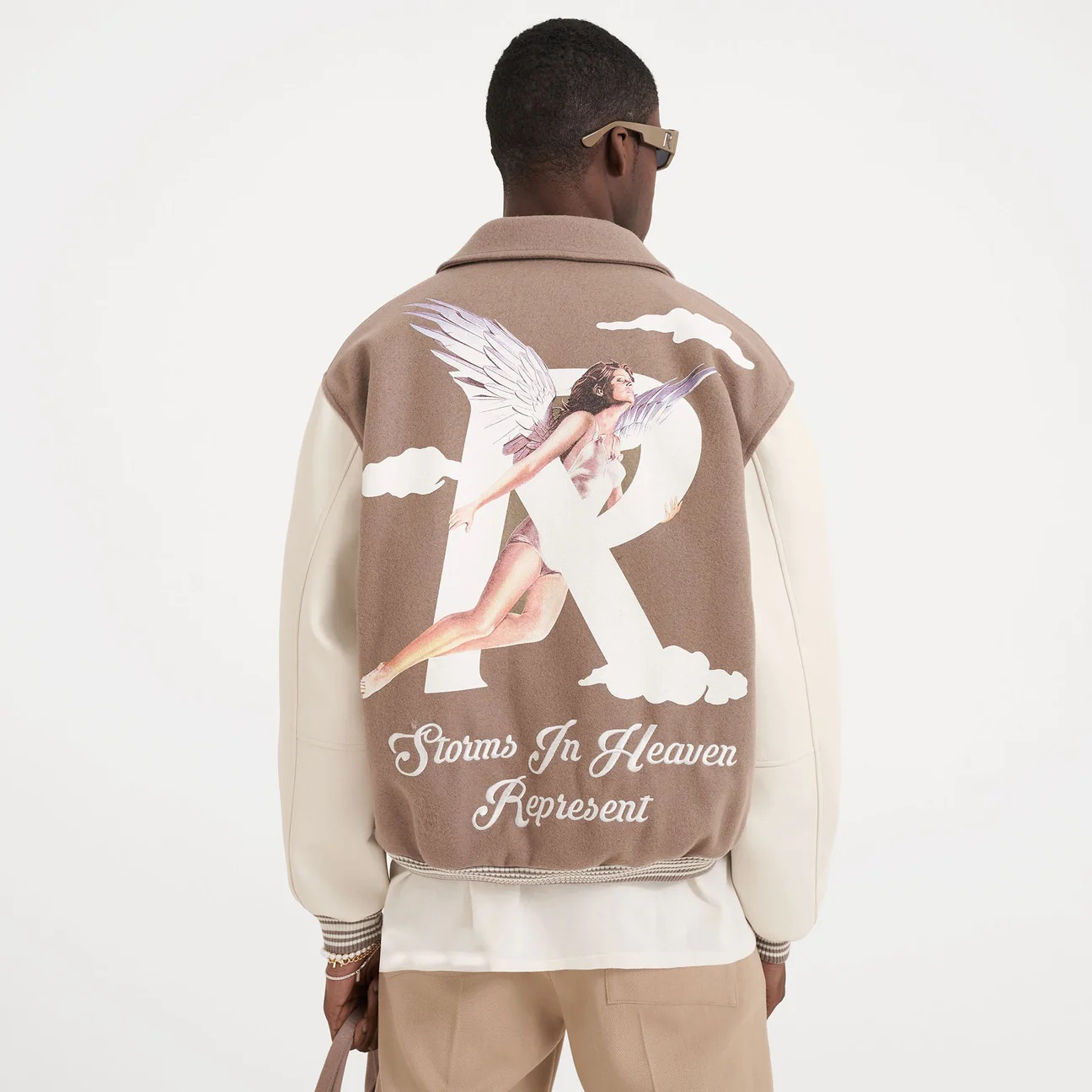 REPRESENT Storms in Heaven Varsity Jacket in Mushroom