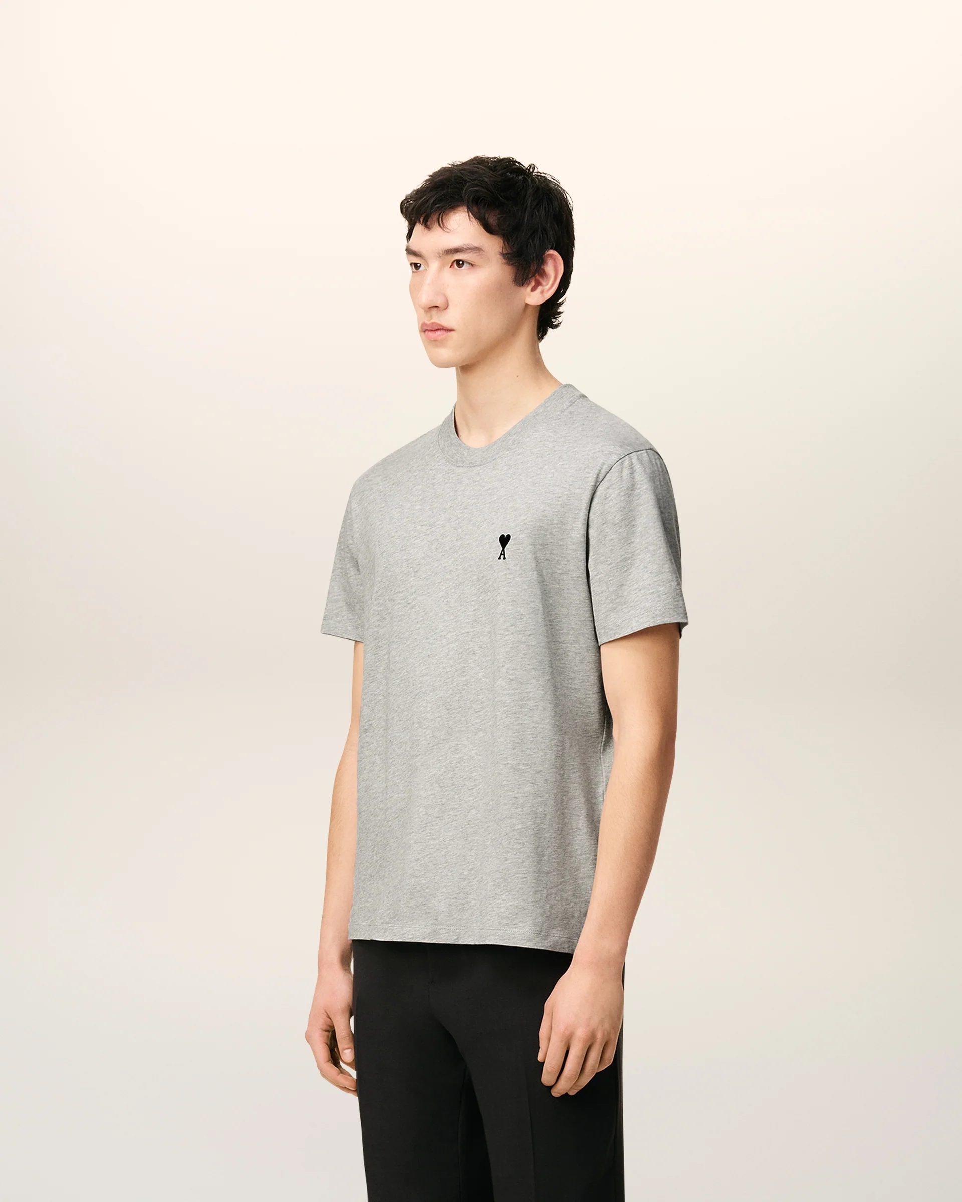 AMI PARIS de Coeur Logo T-Shirt in Heather Ash Grey/Black 3XL