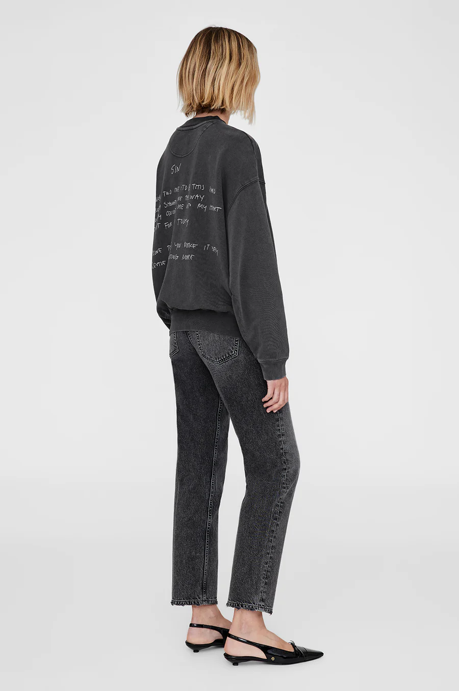 ANINE BING Jaci Sweatshirt Lyrics in Washed Black ANINE BING Jaci Sweatshirt Lyrics in Washed Black