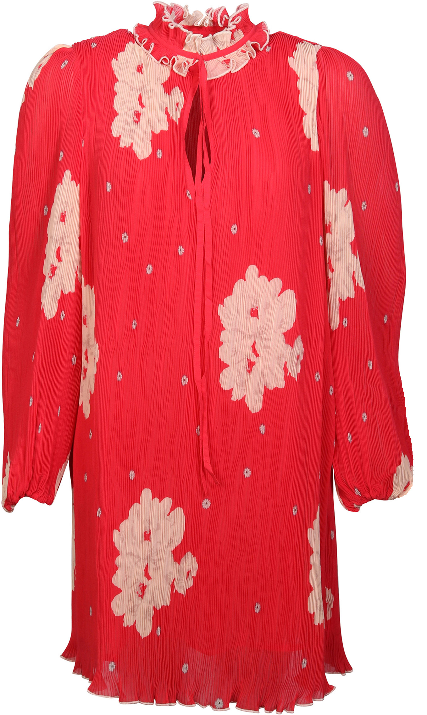 Ganni Pleated Recycled Polyester Dress Red Printed