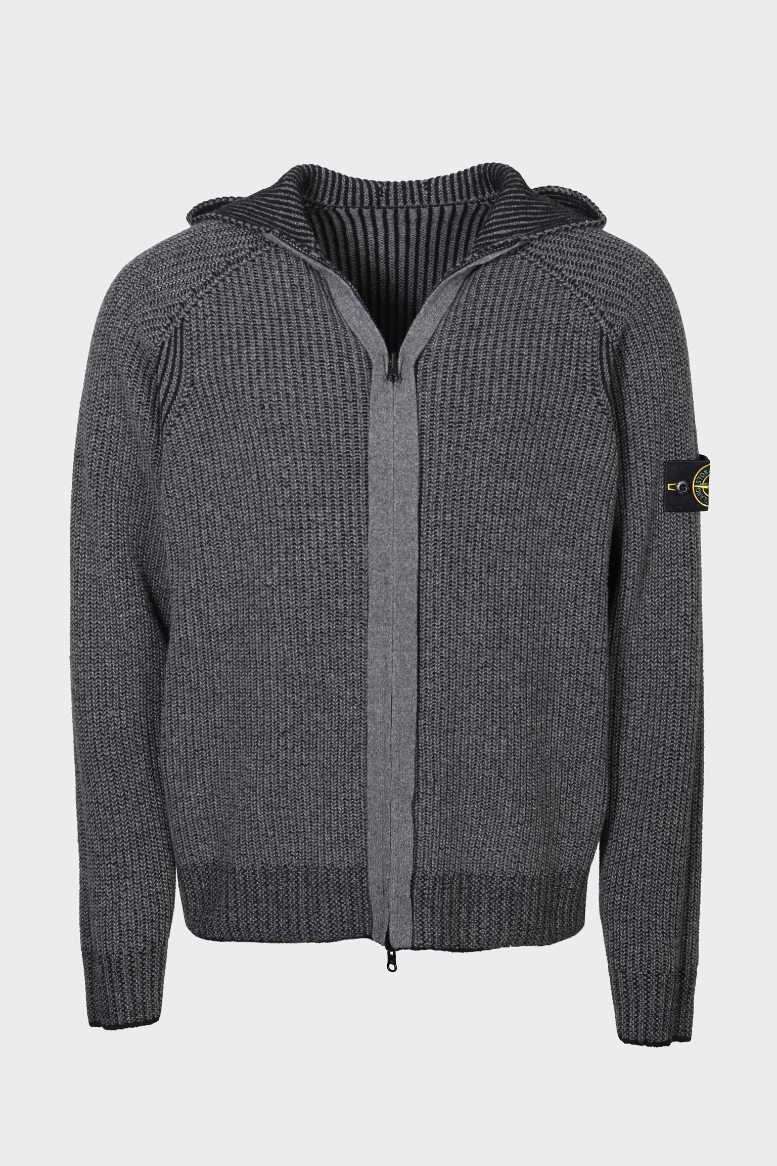STONE ISLAND Reversible Cashmere Zip Hoodie in Black/Grey