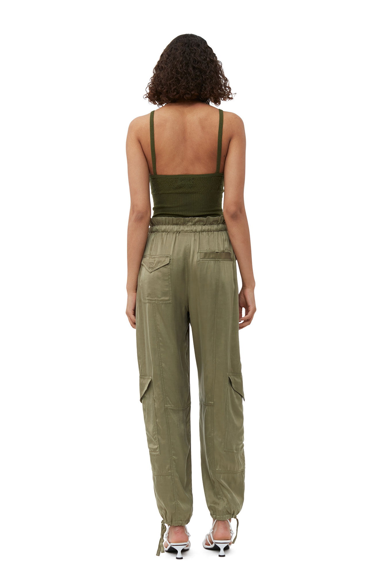 GANNI Washed Satin Pant in Aloe 34