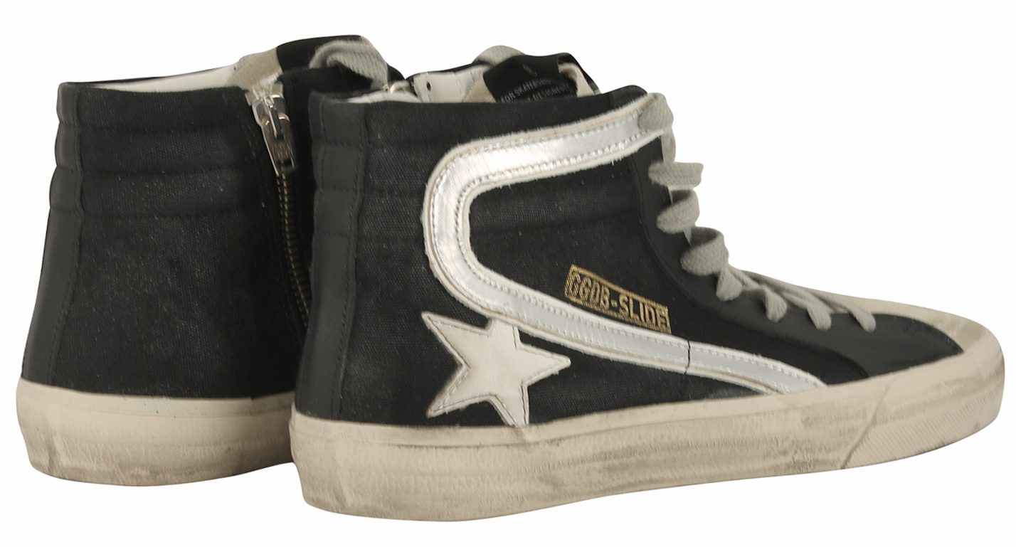 Golden Goose Sneaker Slide Black Canvas White Star 44