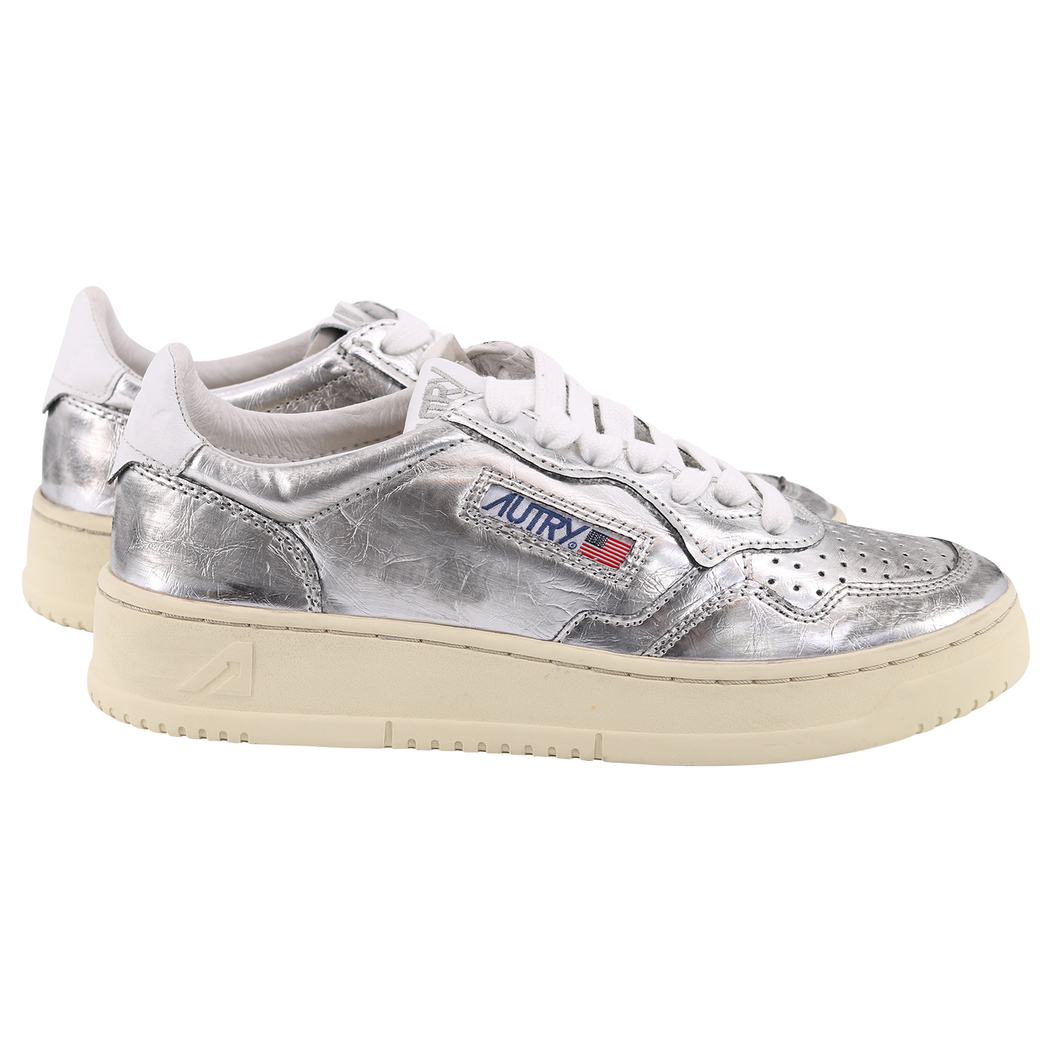 Autry Action Shoes Laminated Silver Leather