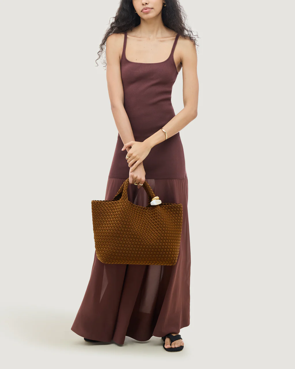 NAGHEDI Handwoven St. Barths Medium Tote Beads in Teak