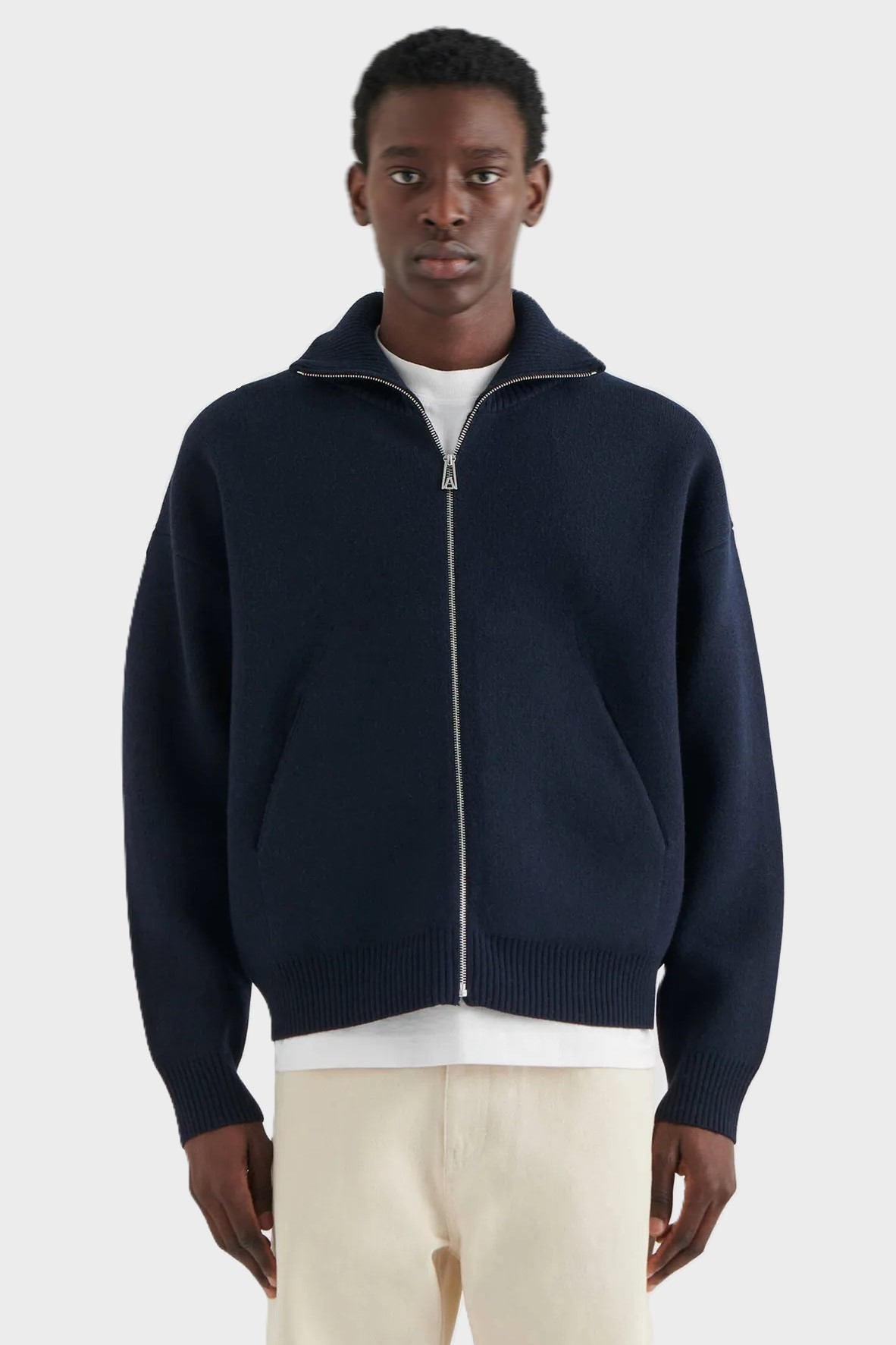 AXEL ARIGATO Heavy Knit Zip Jacket in Navy