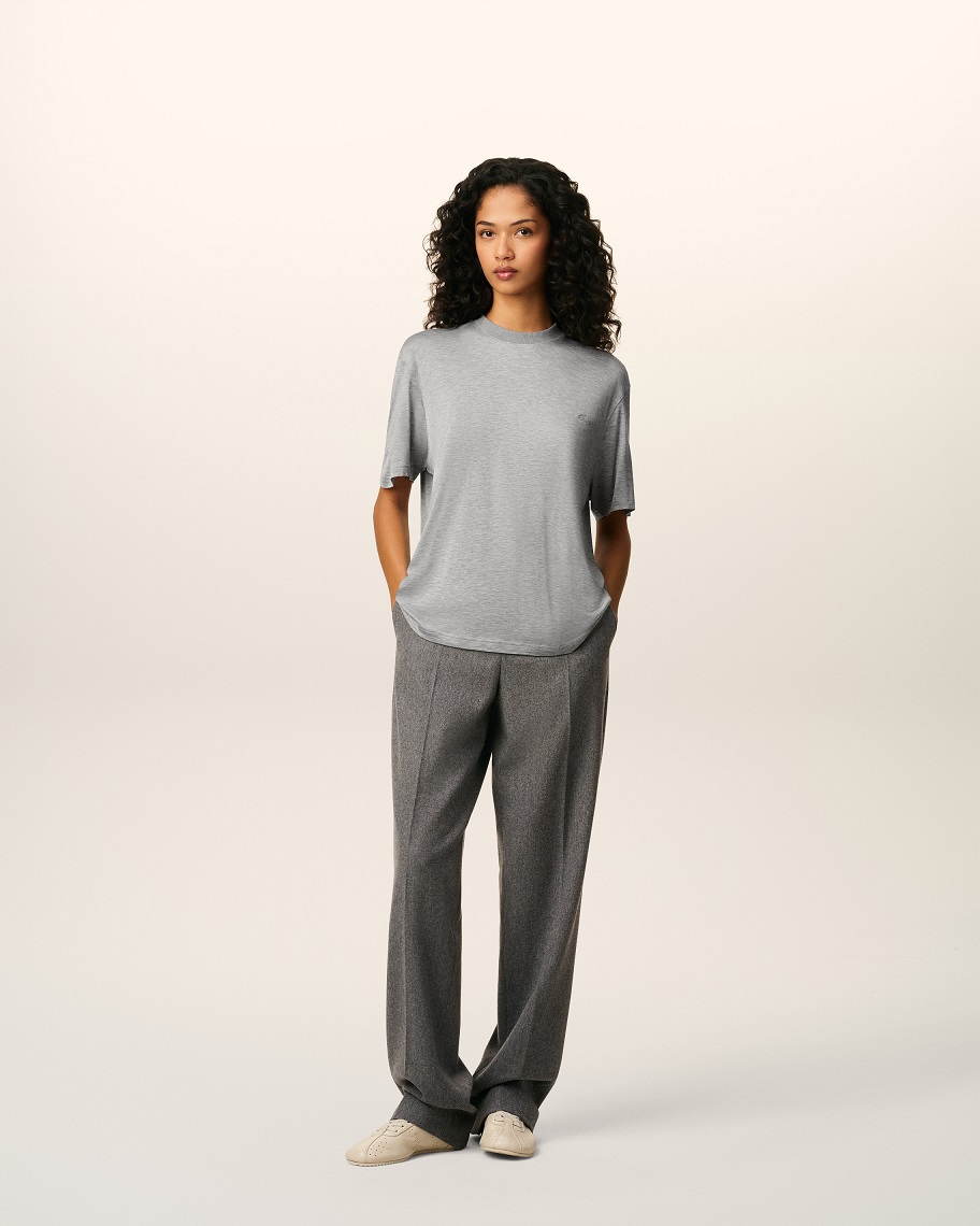 AMI PARIS Viscose Silk T-Shirt in Heather Grey