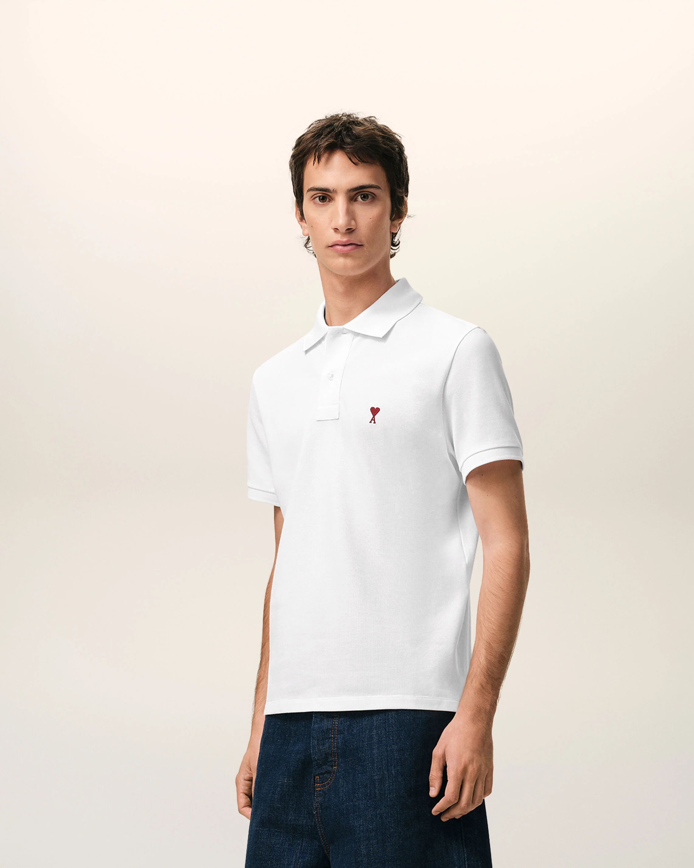 AMI PARIS de Coeur Polo Shirt in White/Red Logo