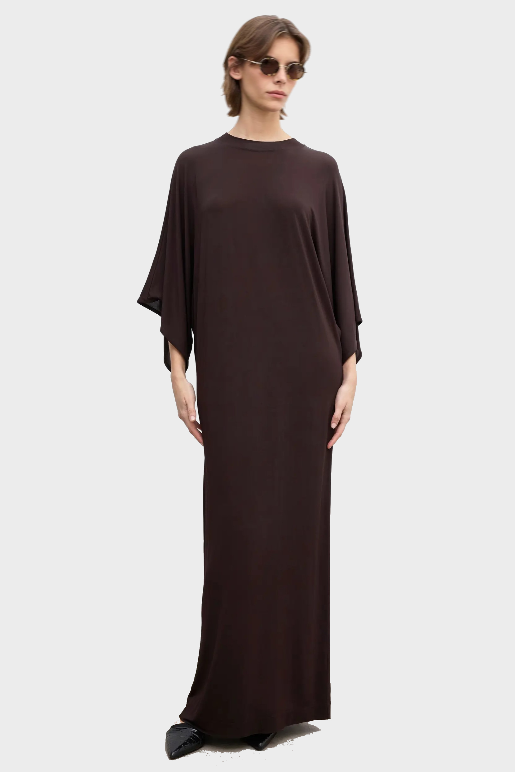 DAGMAR Jersey Kimono Dress in Chocolate Brown PIERRE-LOUIS MASCIA Silk Dress